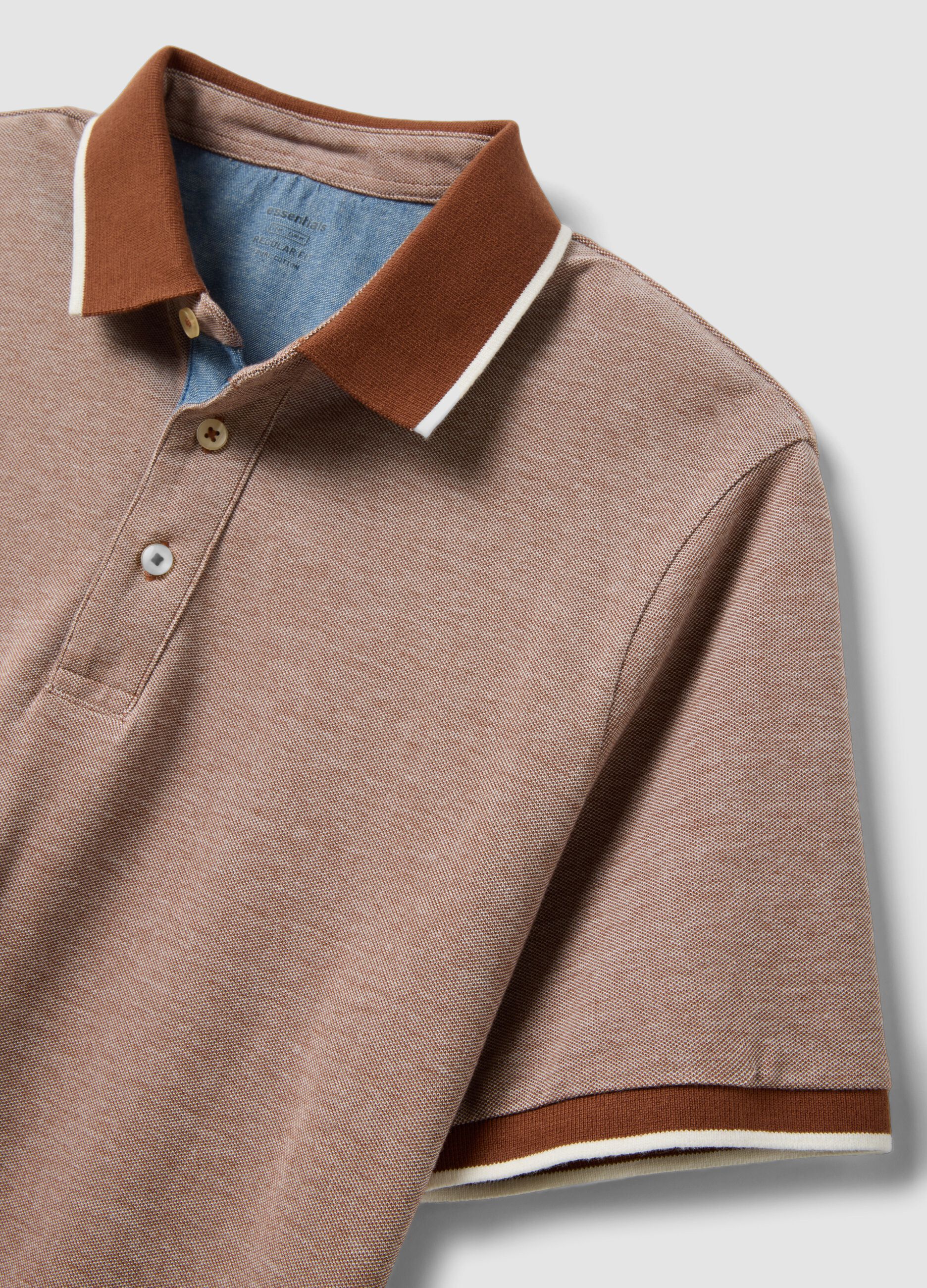 Brown pure cotton polo with classic collar