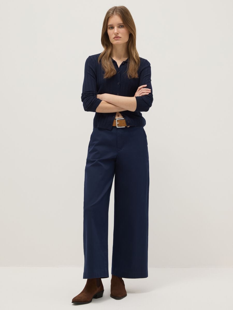 Blue Stretch Cotton Regular Fit Chino Trousers_0