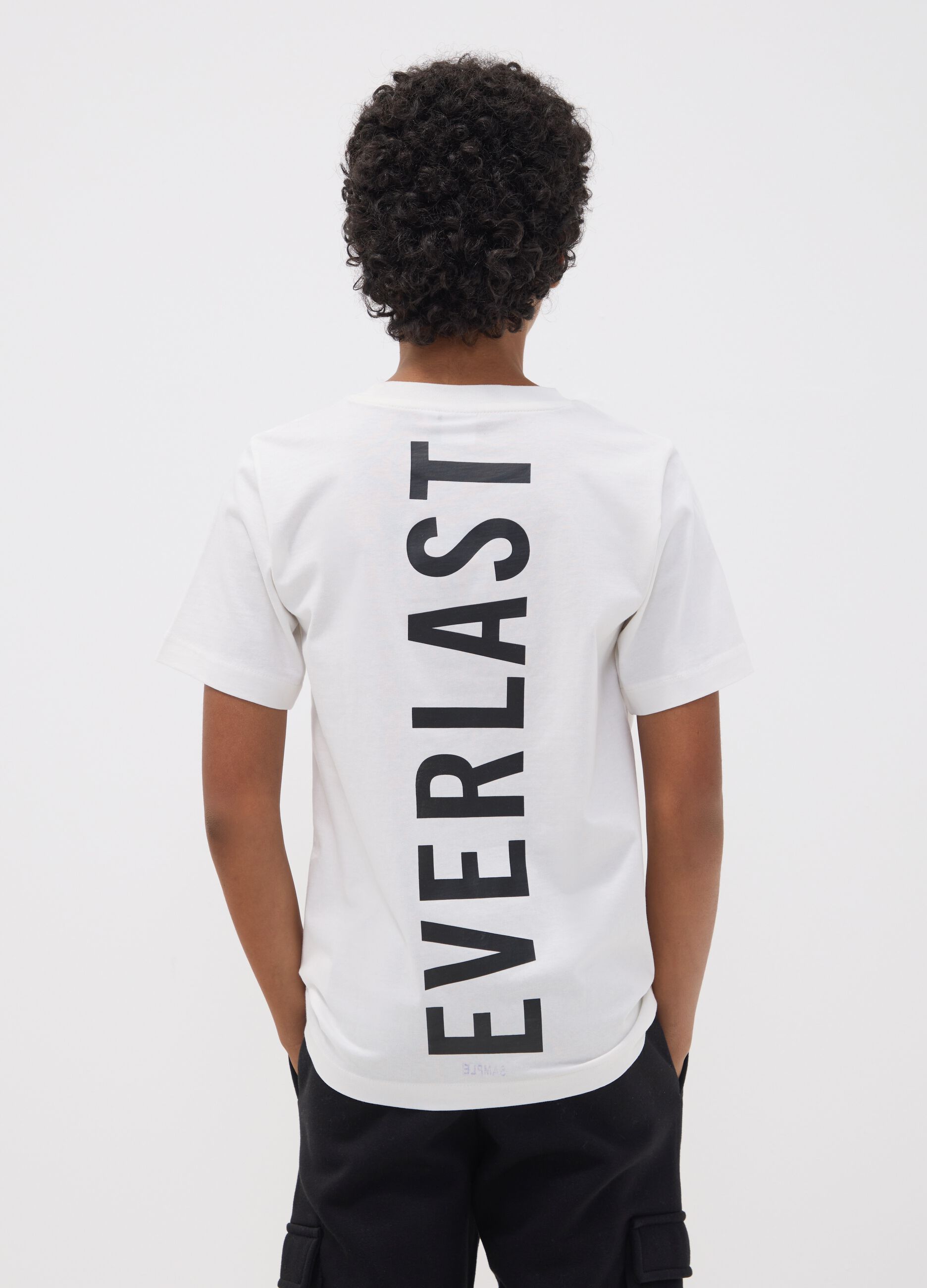 White pure cotton T-shirt with print, regular fit for boys
