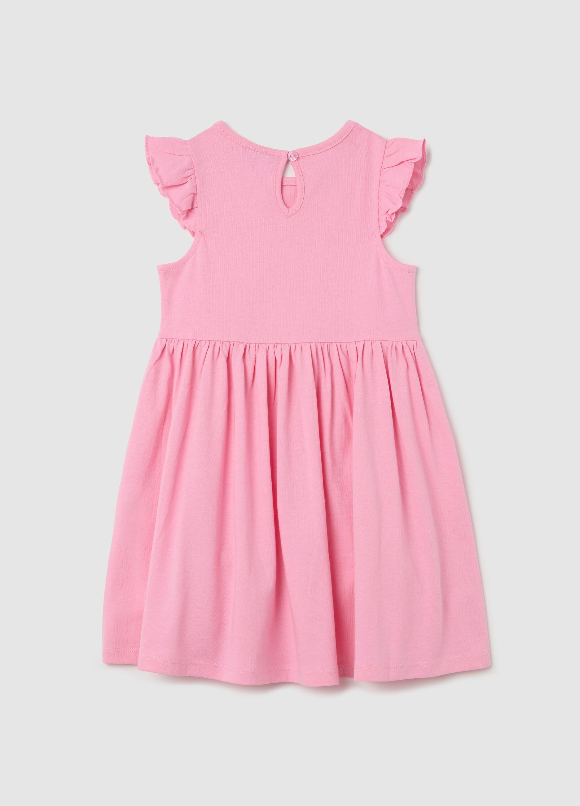 Girls&rsquo; pink dress in 100% cotton with puff sleeves