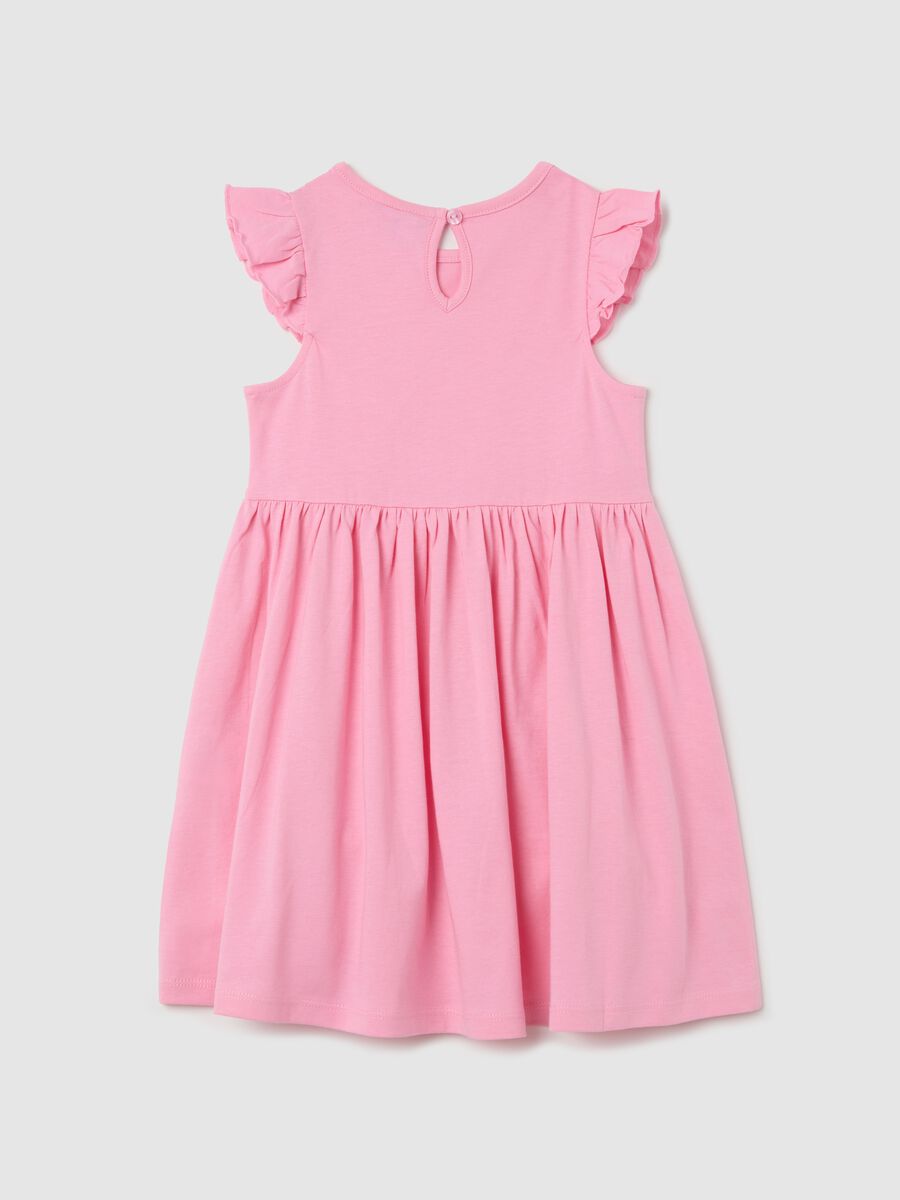 Girls&rsquo; pink dress in 100% cotton with puff sleeves_1