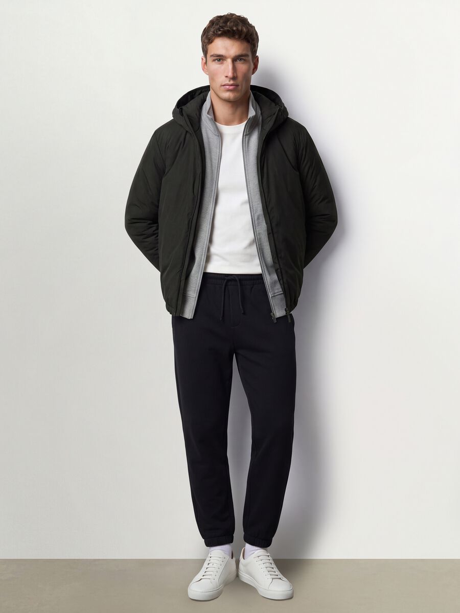 Giubbotto verde militare con cappuccio e zip_1