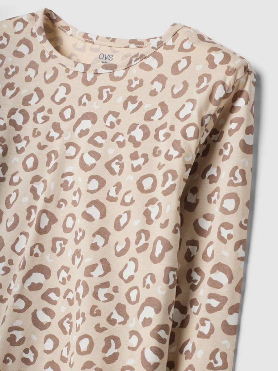 Beige organic cotton pyjamas with animal print for girls_2