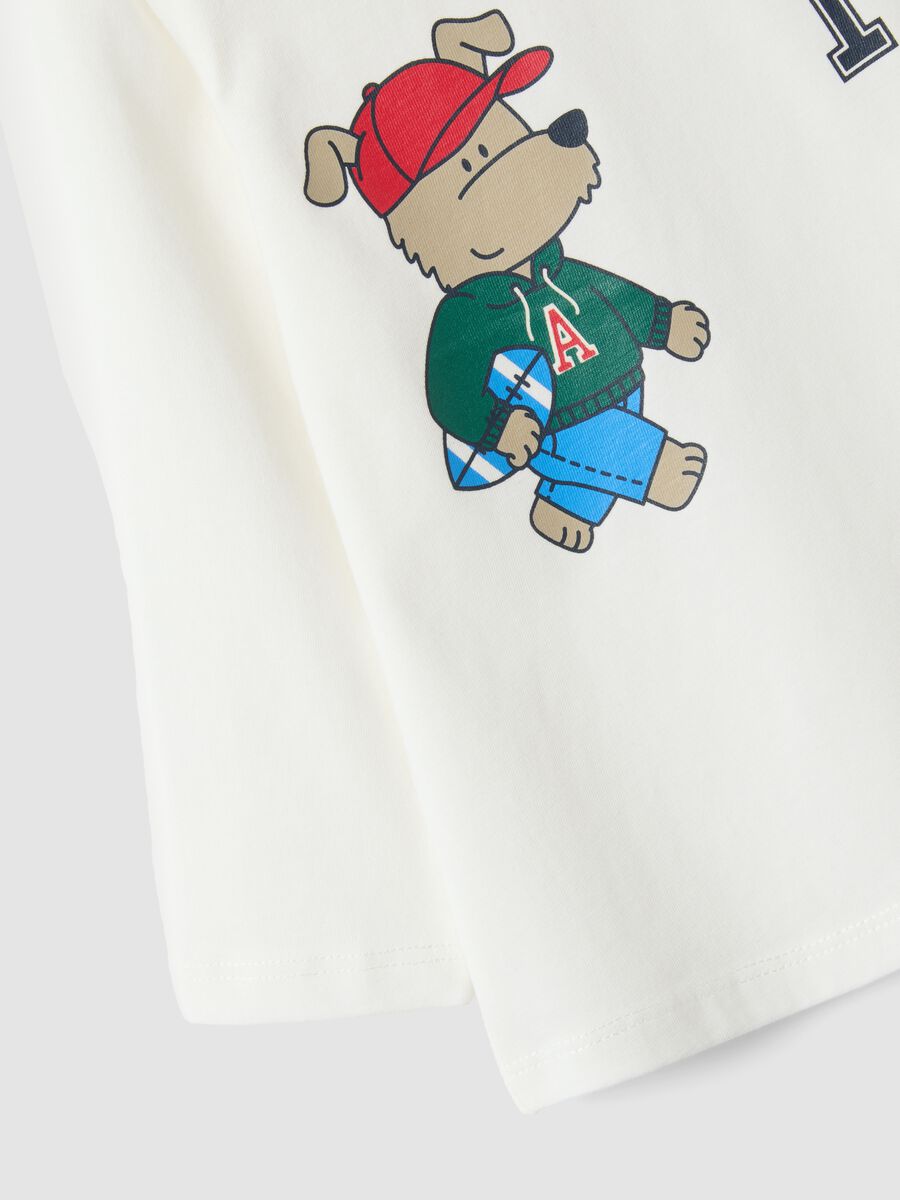 White organic cotton T-shirt with puppy print for baby boy_2