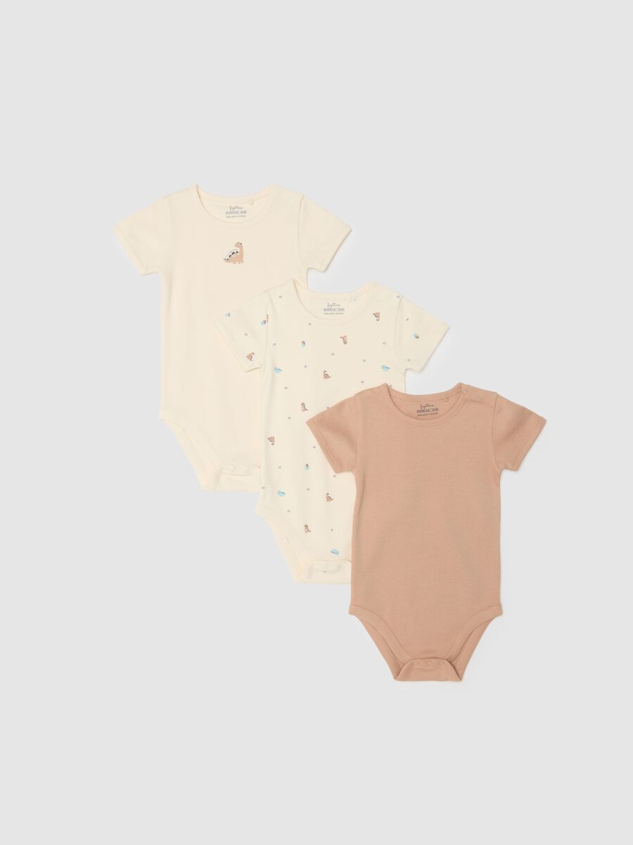 Tripack body a maniche corte multicolor da neonato in puro cotone_0