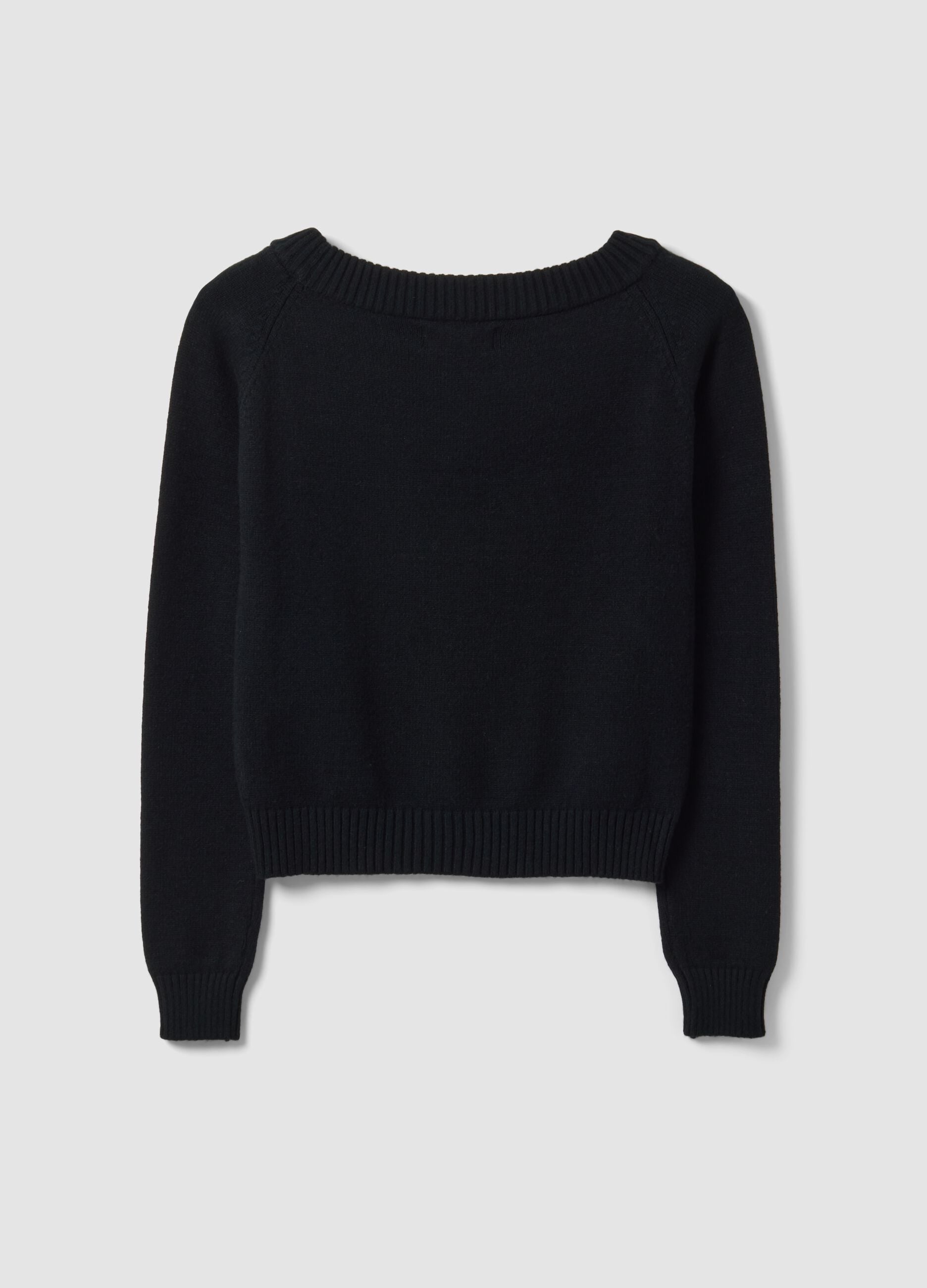 Black fitted viscose-blend top with boat neckline