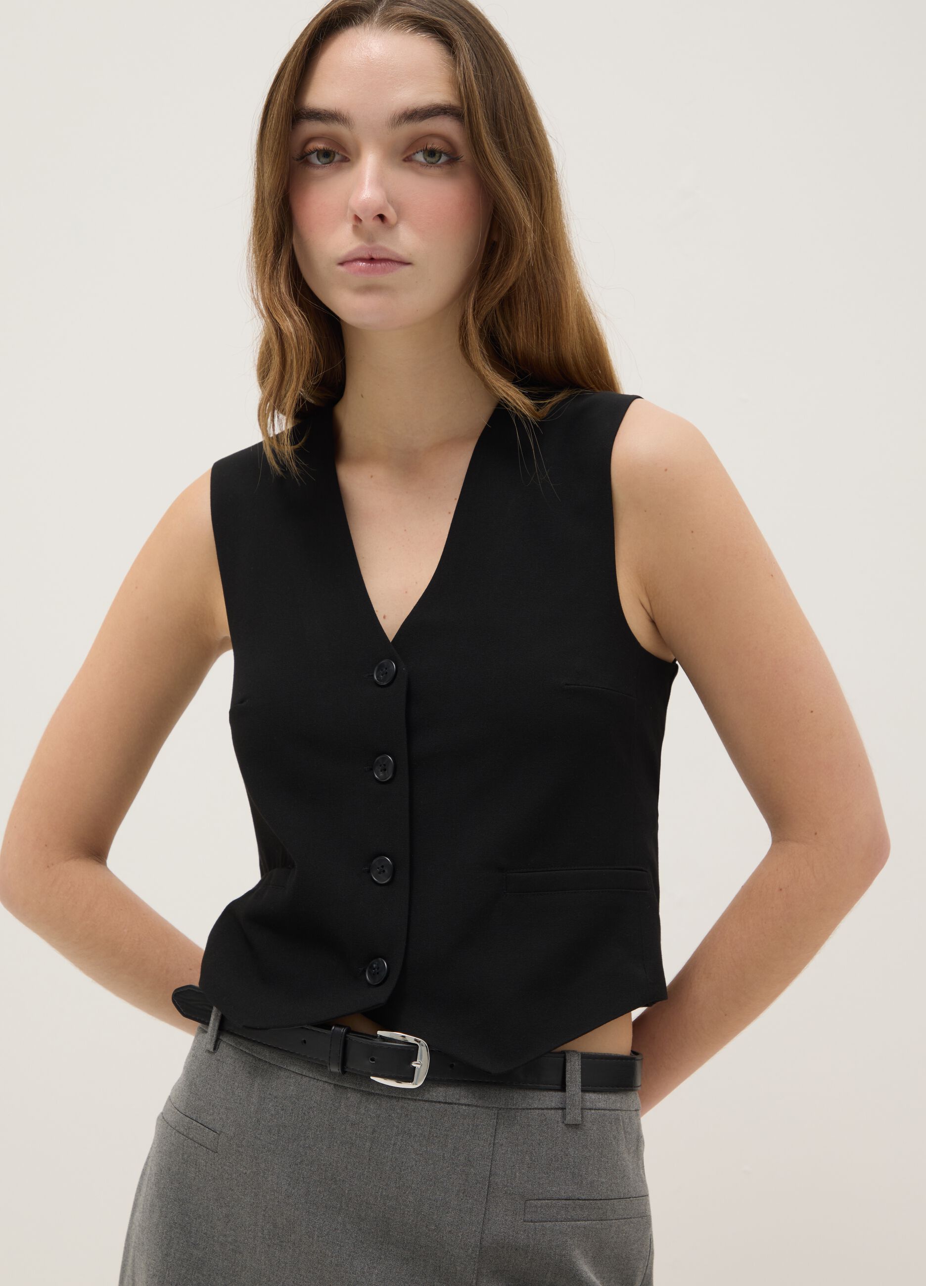 Black Stretch Fabric Waistcoat Regular Fit