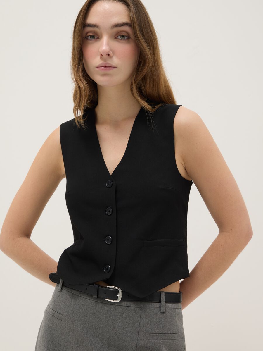 Black Stretch Fabric Waistcoat Regular Fit_3