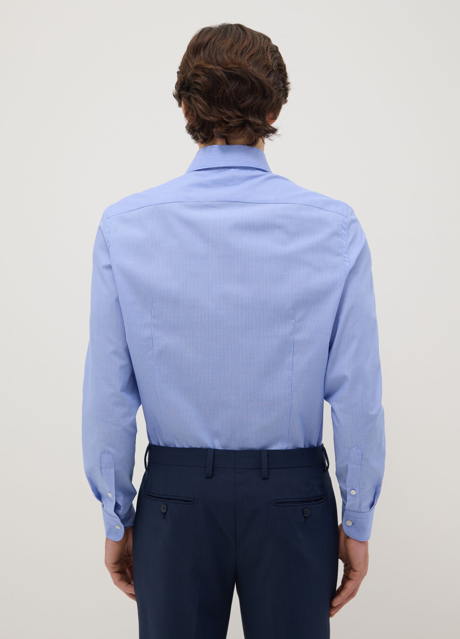 Slim Fit Blue Cotton Blend Shirt