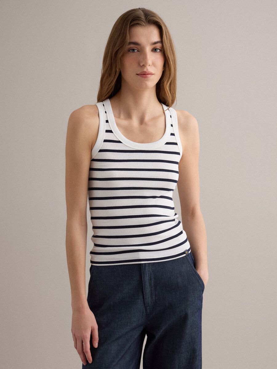 Top bianco a righe con spalline_1