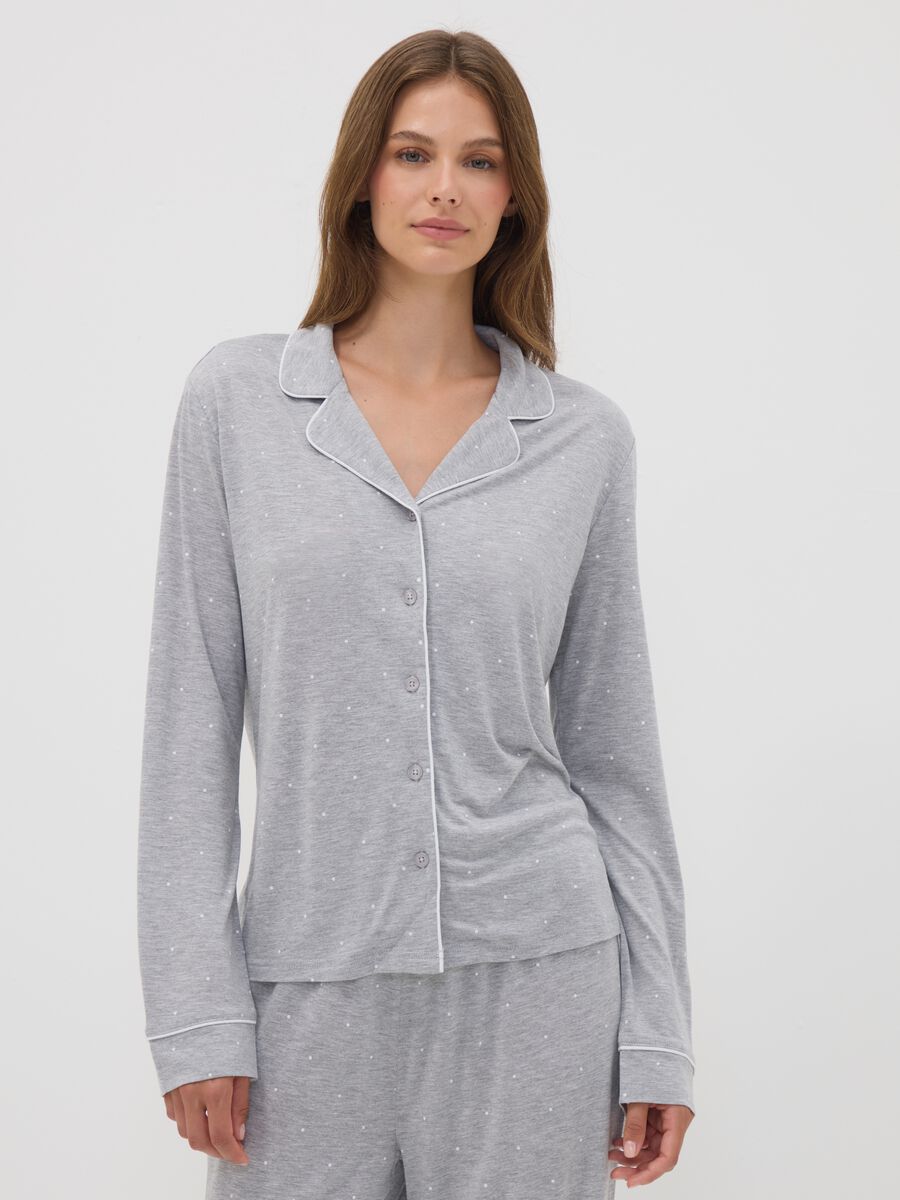 Grey pure viscose polka-dot V-neck pyjamas_1
