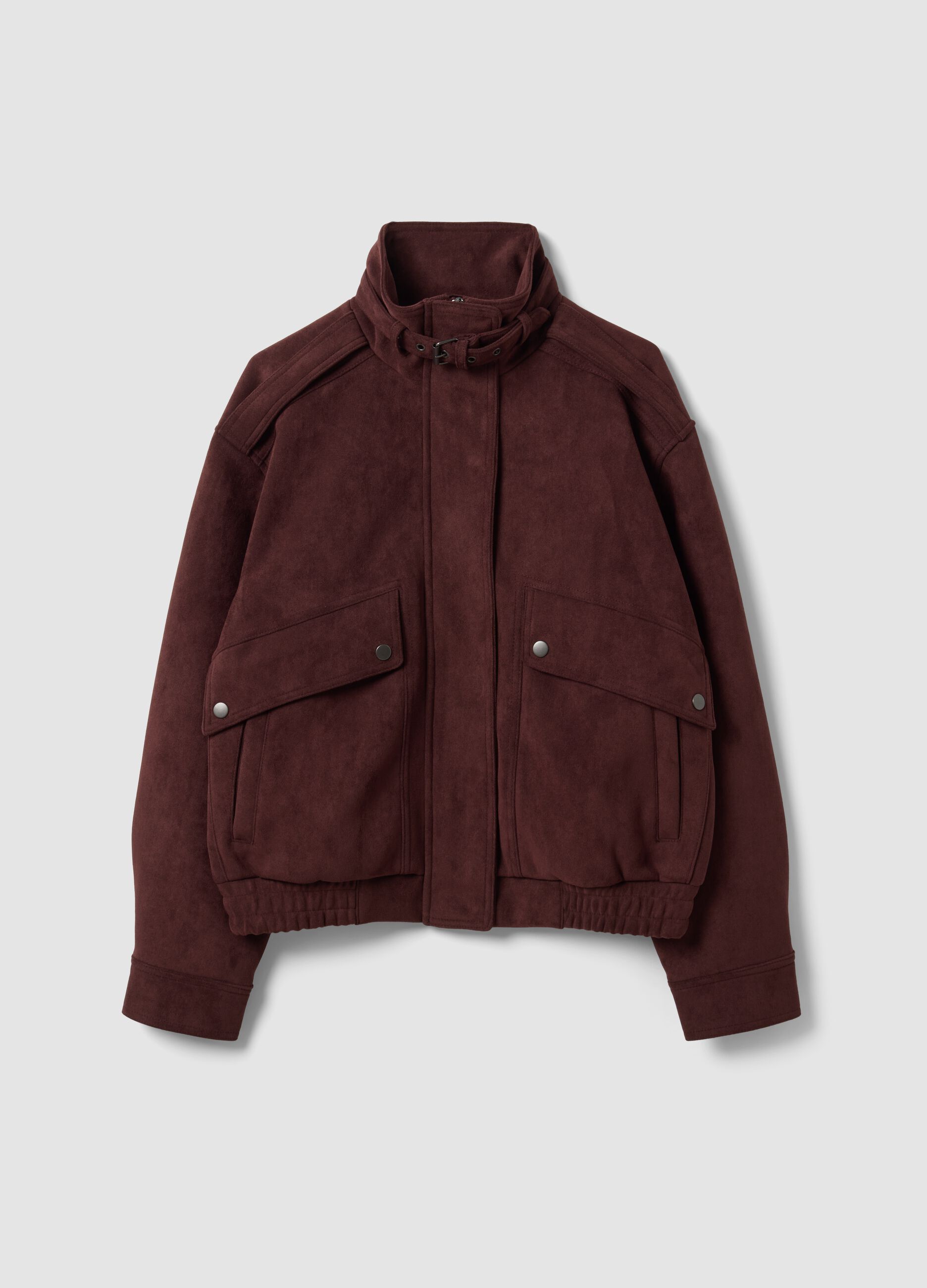 Brown stretch high-neck jacket, regular fit