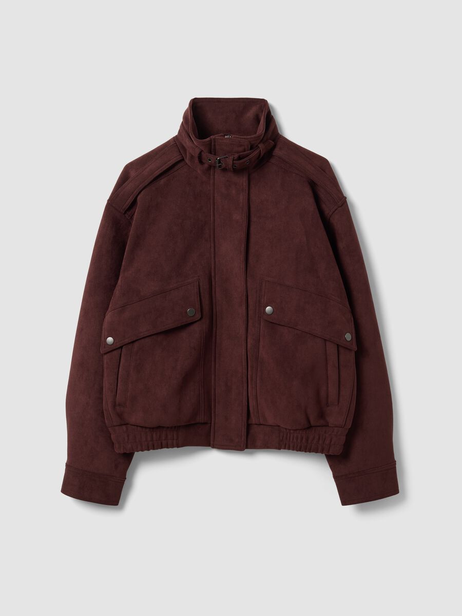 Brown stretch high-neck jacket, regular fit_4