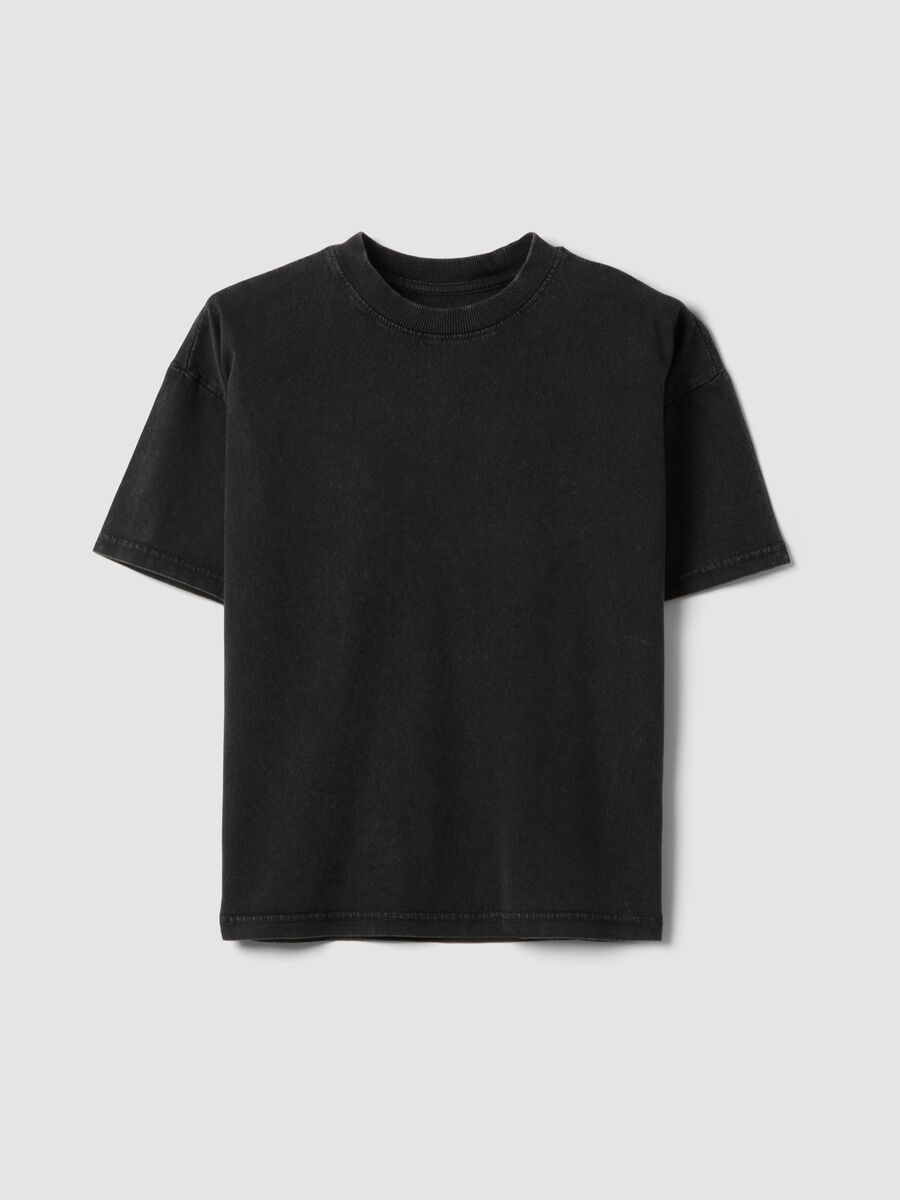 T-shirt nera in puro cotone a maniche corte da ragazzo oversize fit_3