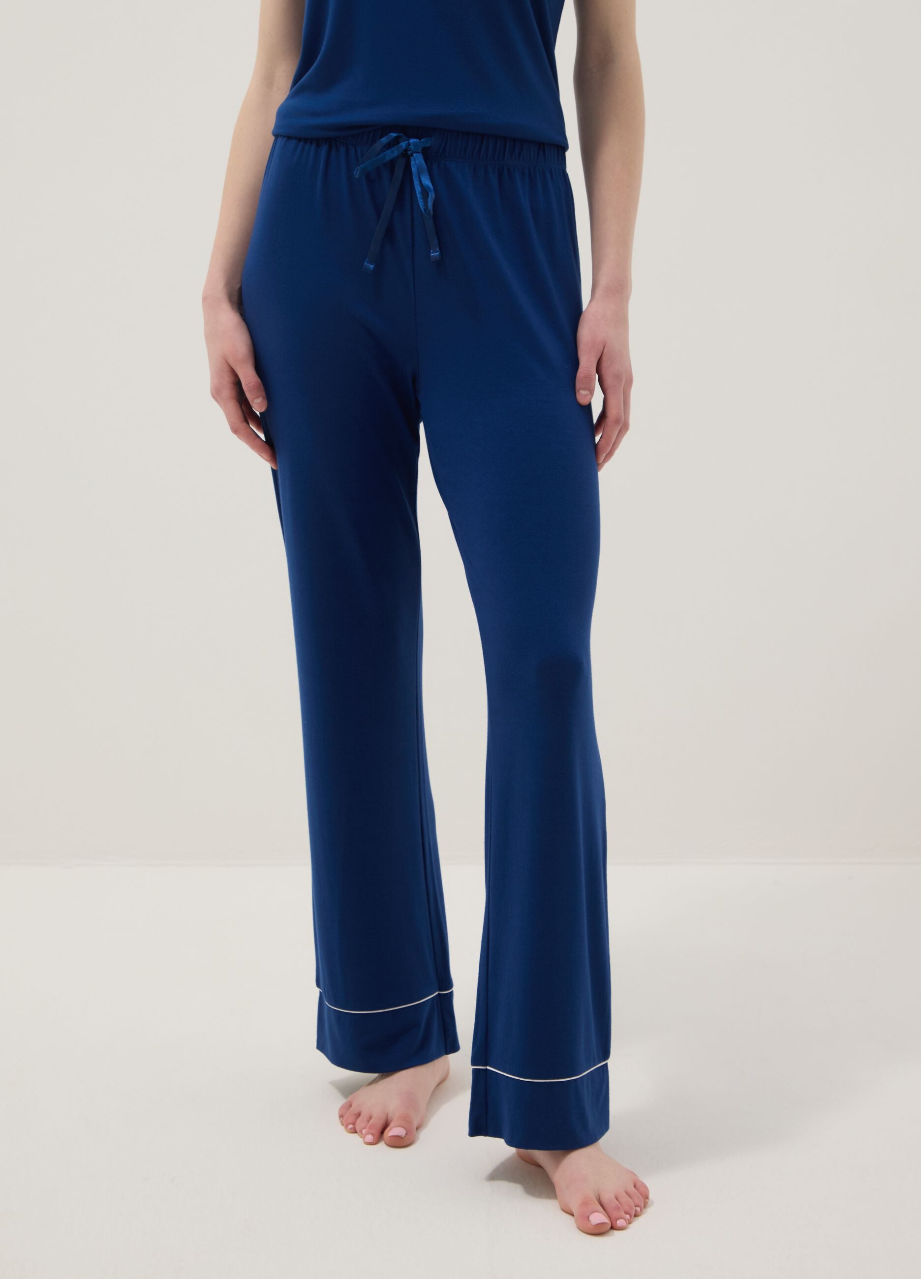 Blue regular fit stretch viscose blend pyjama trousers