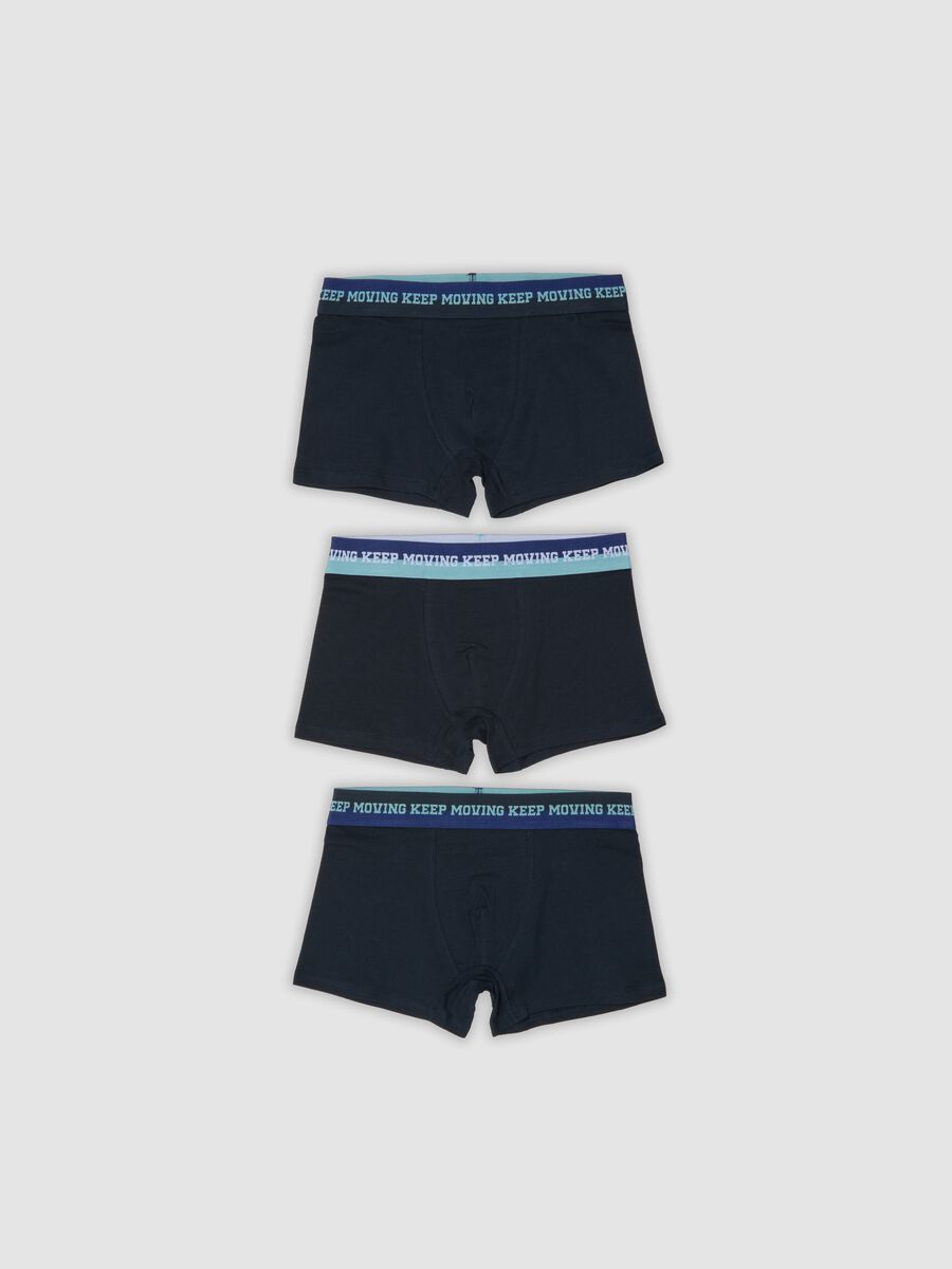 Triple pack of navy blue mid-length boys&rsquo; boxers in stretch organic cotton_0