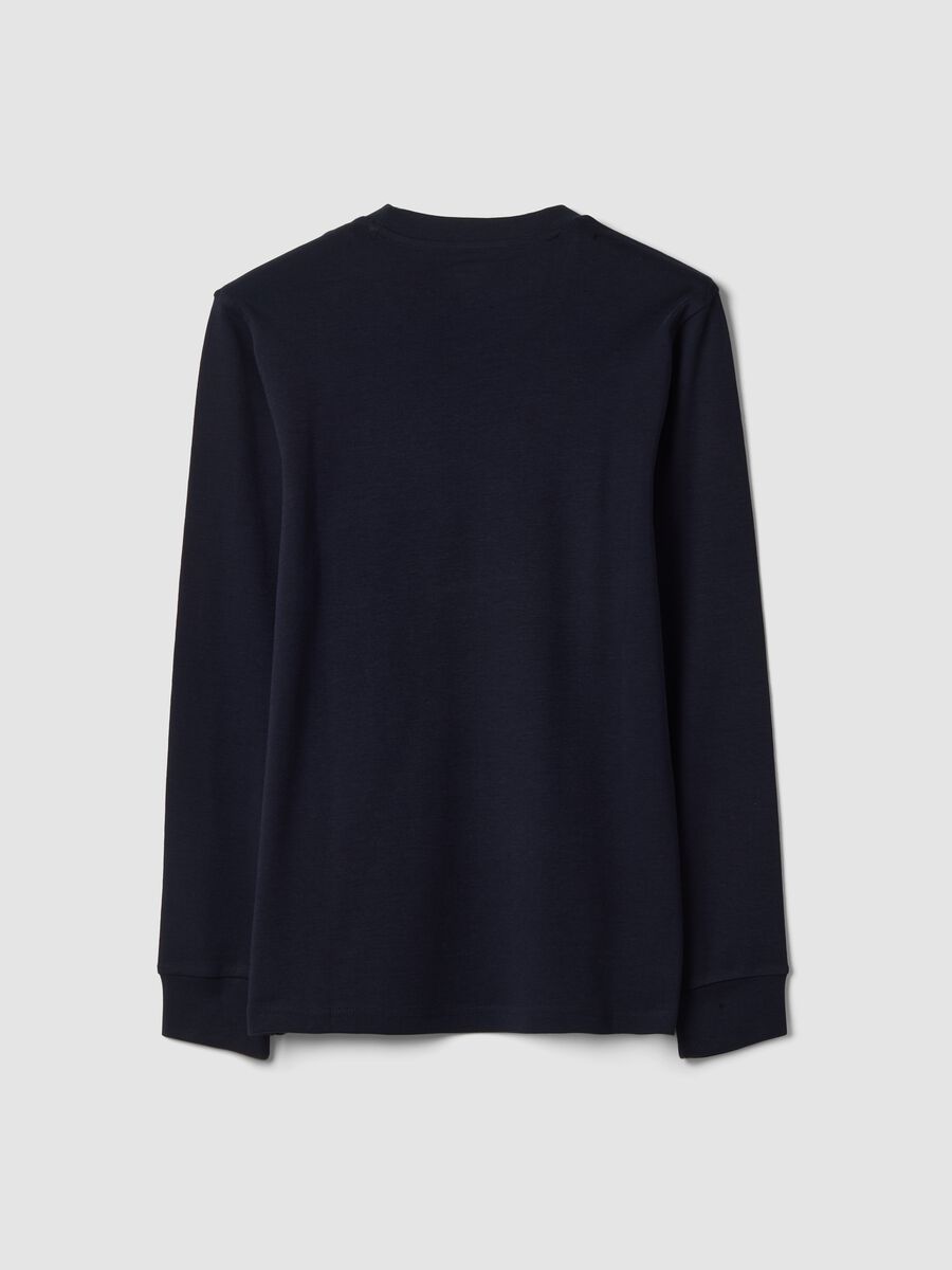 Blue pure cotton long-sleeve crew-neck T-shirt, regular fit_2