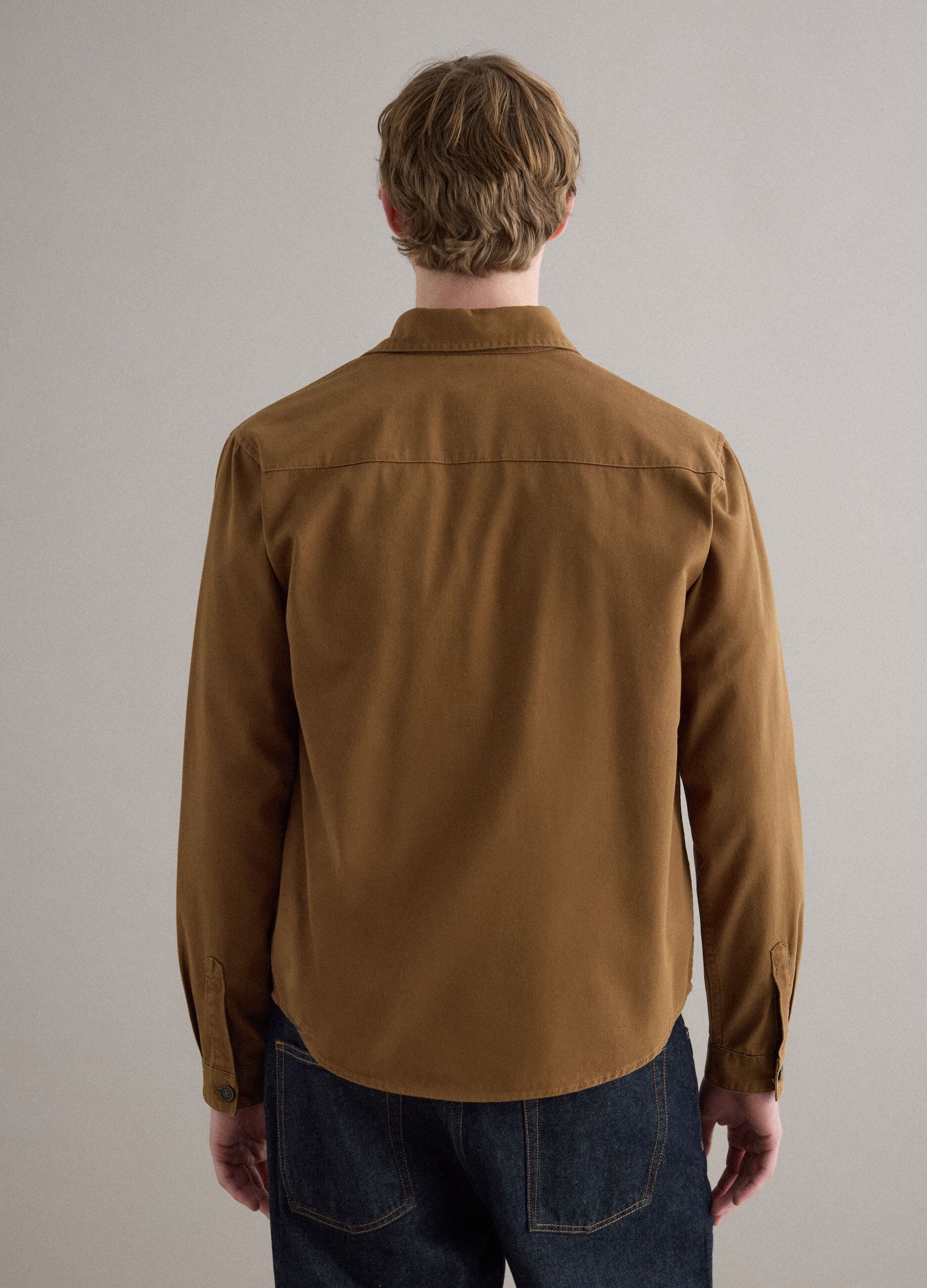 Brown pure cotton regular fit shirt
