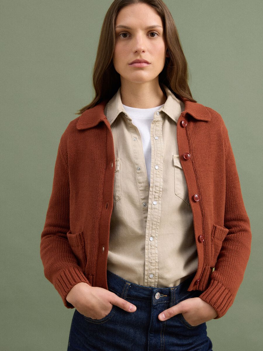 Red pure cotton cardigan with buttons, regular fit_0