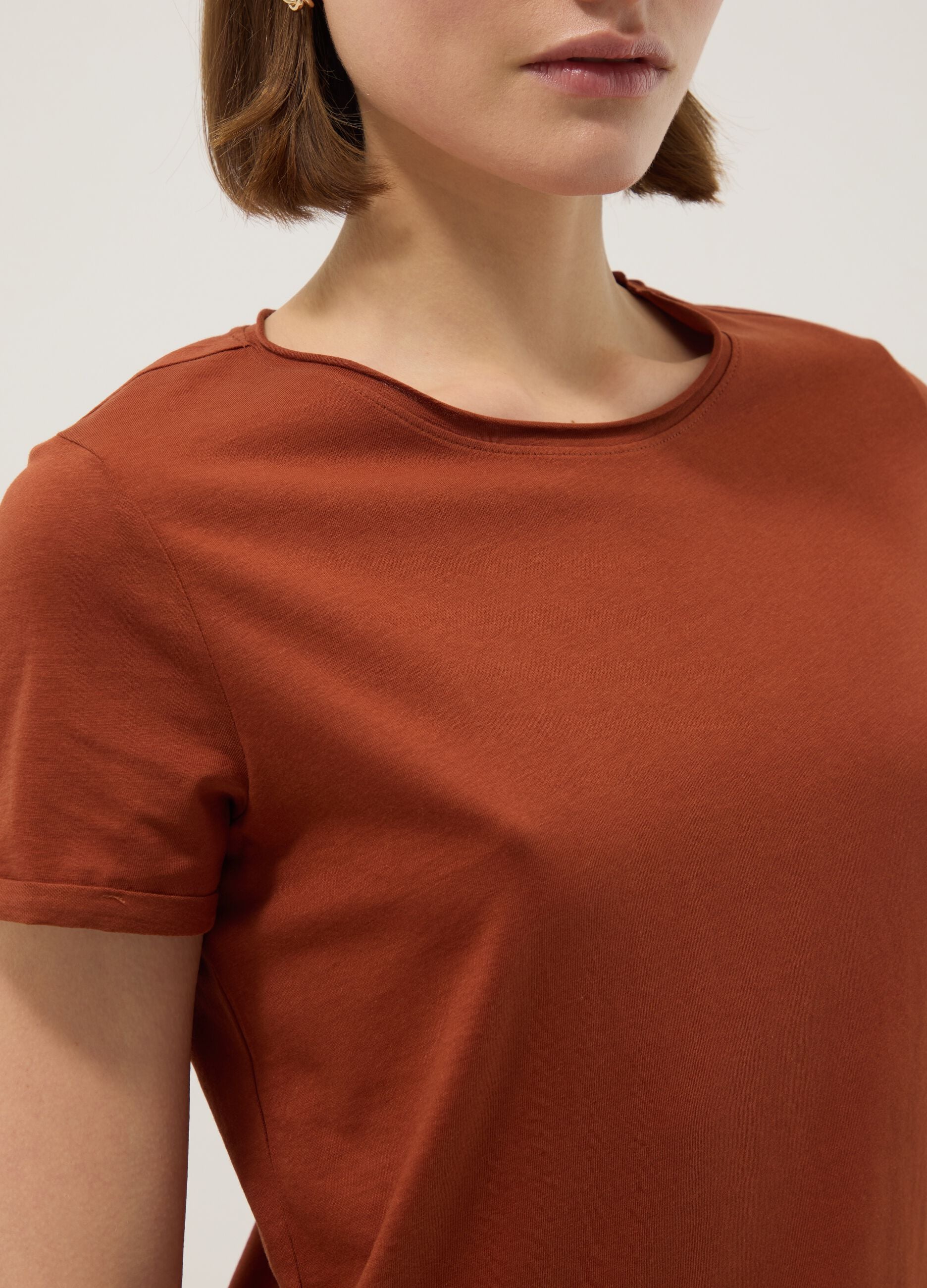 Brown short sleeve pure cotton regular fit T-shirt
