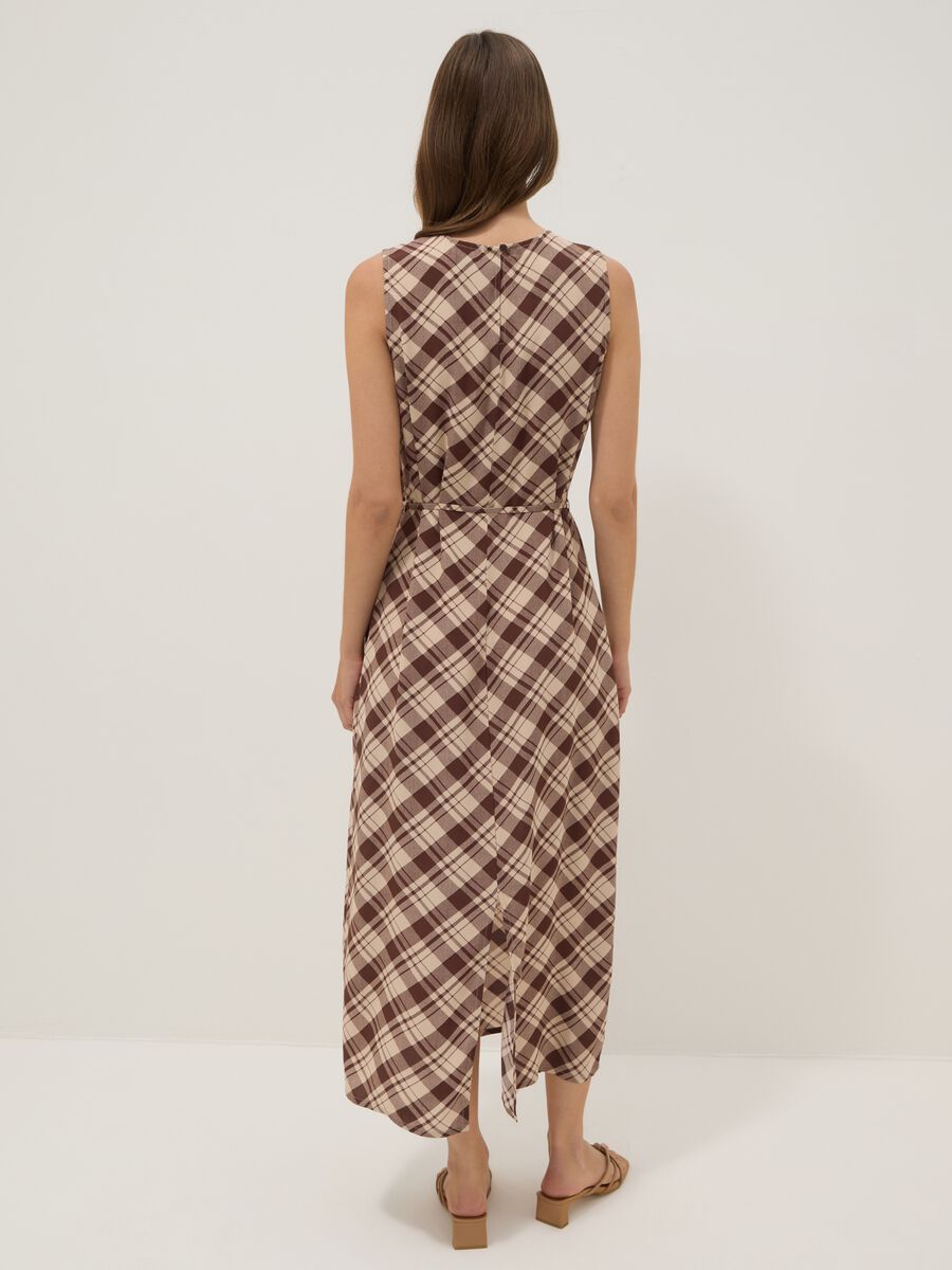 Brown checked pure viscose midi dress, regular fit_3