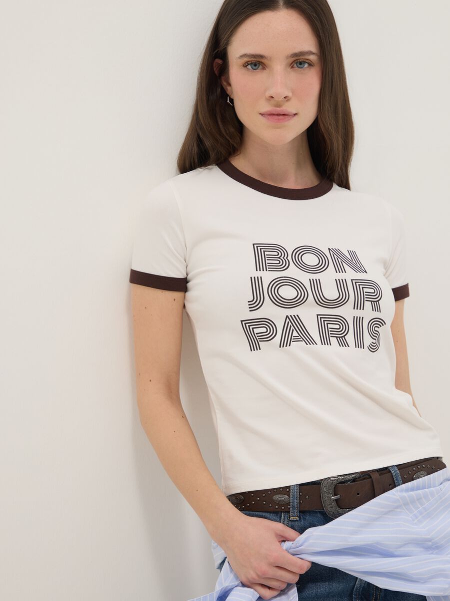 White stretch cotton regular fit T-shirt with print_0