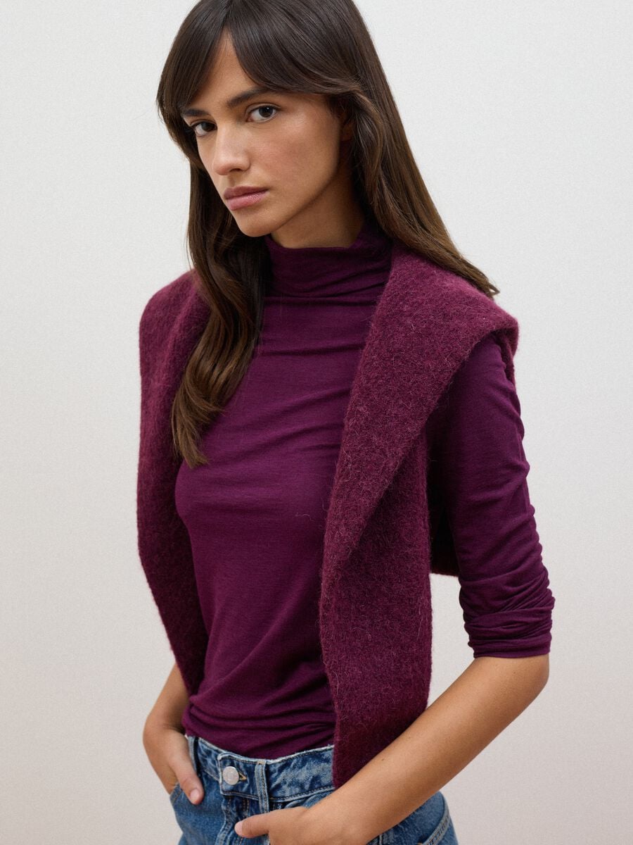 Purple modal and stretch cashmere T-shirt, regular fit_3