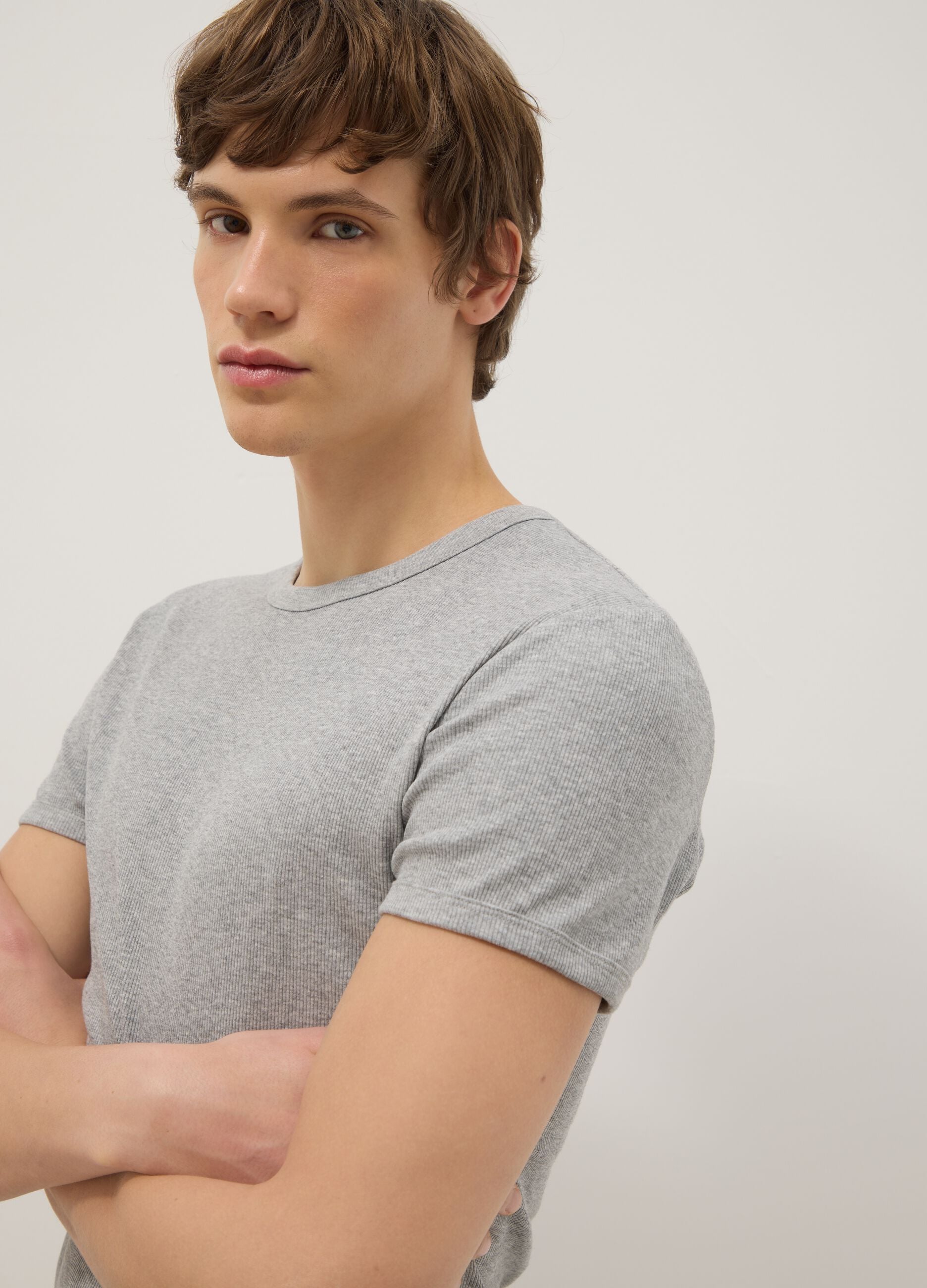 Grey slim fit stretch cotton T-shirt