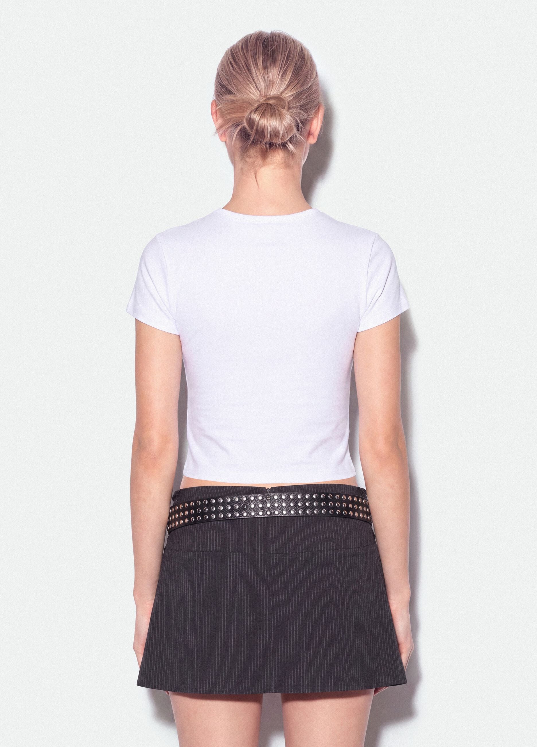 White fitted pure cotton T-shirt with Six Seven front print