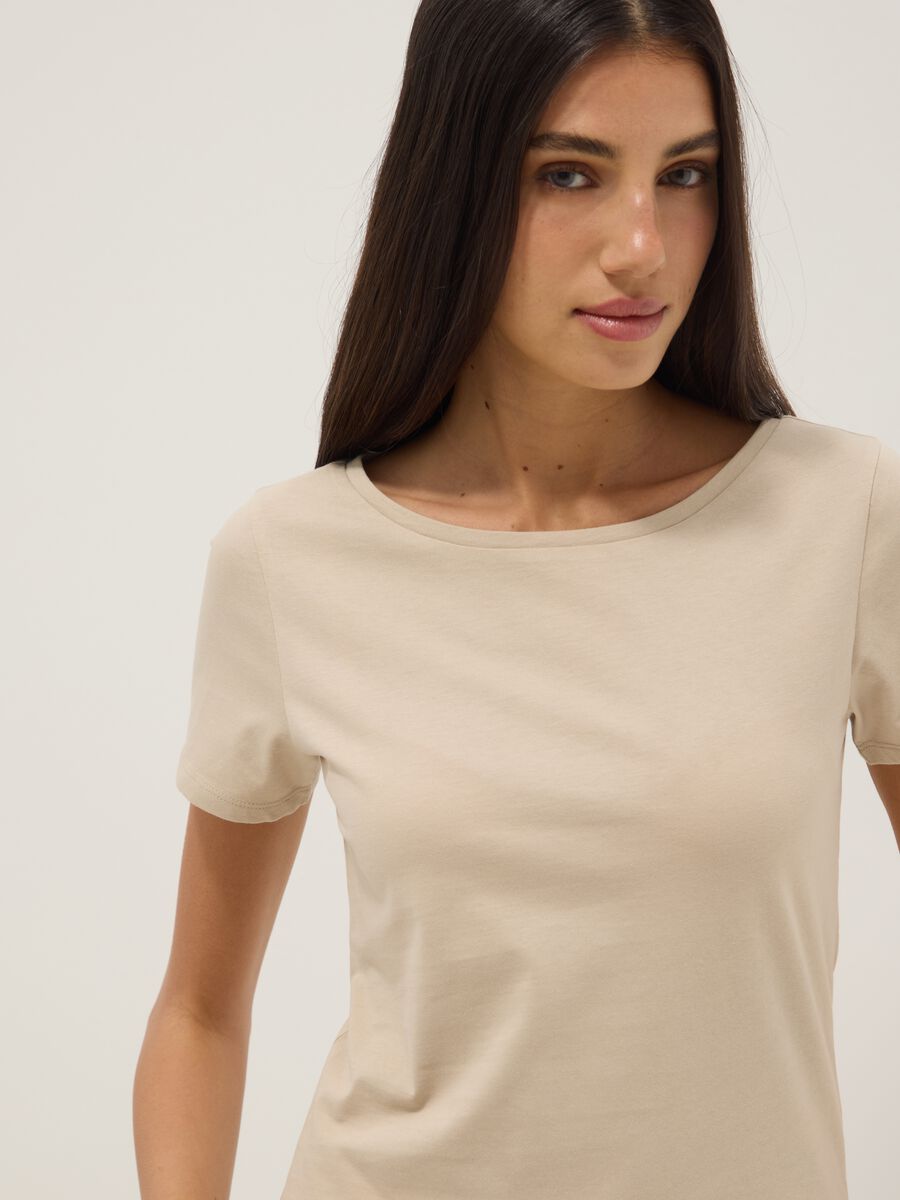 Beige short-sleeved pure cotton T-shirt_1