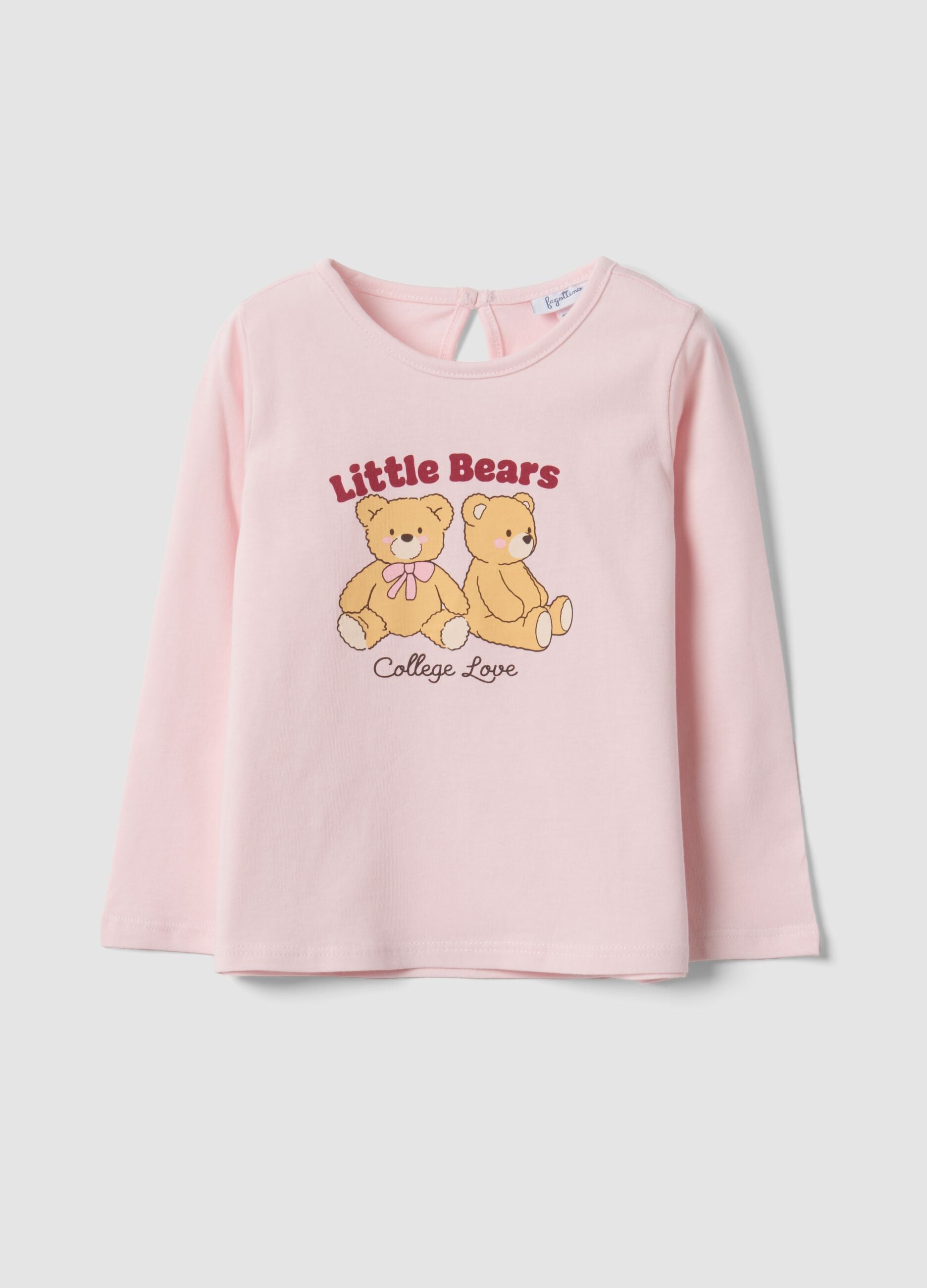 Pink organic cotton T-shirt with teddy bear print for baby girl