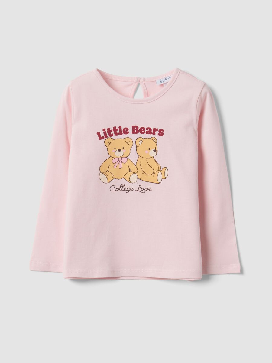 Pink organic cotton T-shirt with teddy bear print for baby girl_0