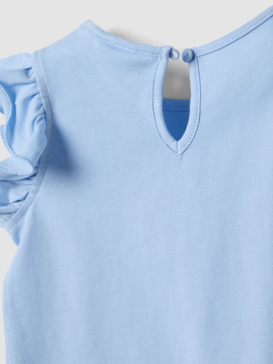 Tank top azzurro in puro cotone organico da bimba con stampa e volant_3
