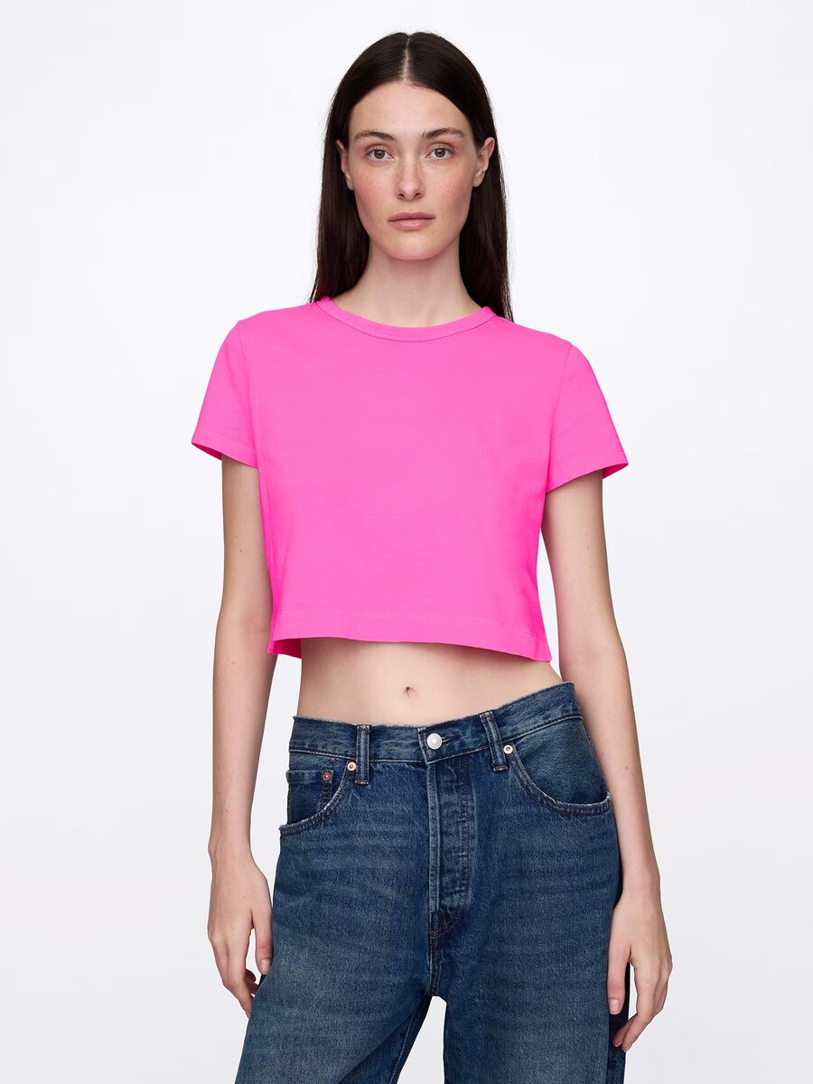 T-shirt cropped in puro cotone_0