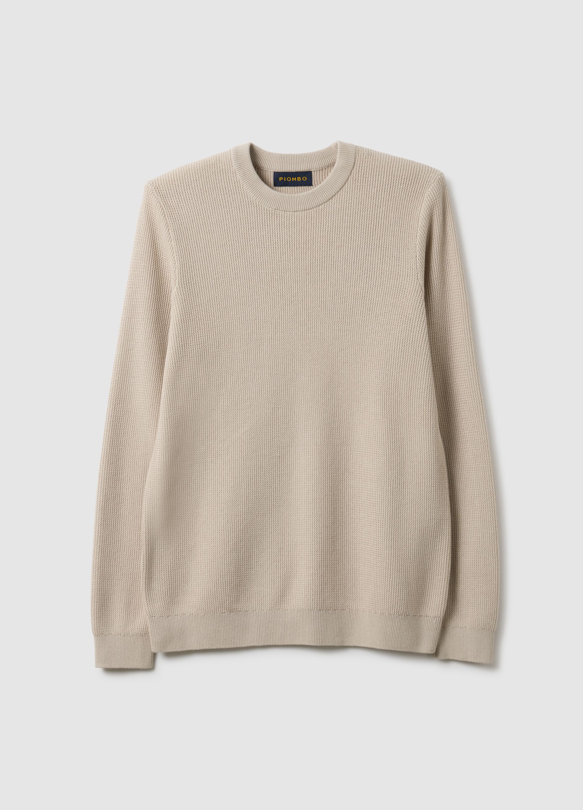 Beige pure cotton crew neck sweater regular fit