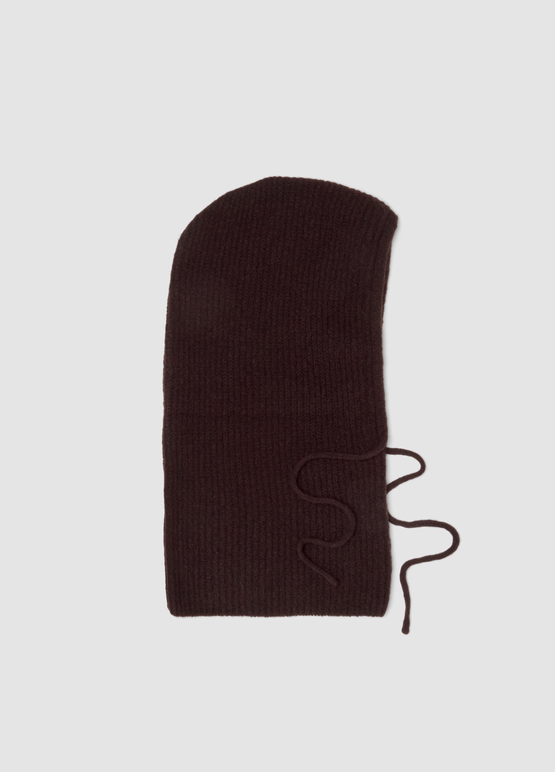 Brown stretch wool jersey-knit balaclava
