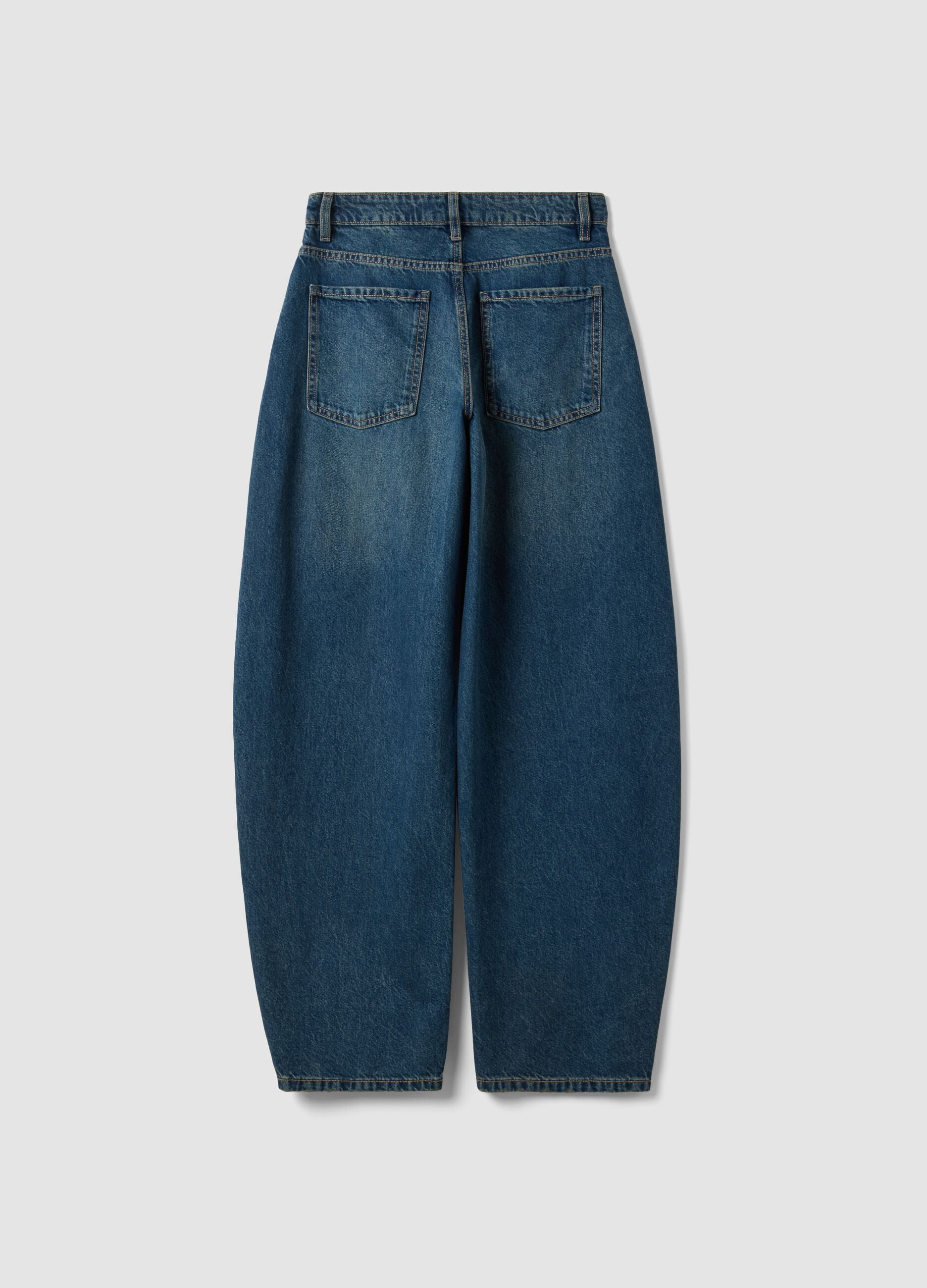 Blue denim pure cotton barrel-fit jeans