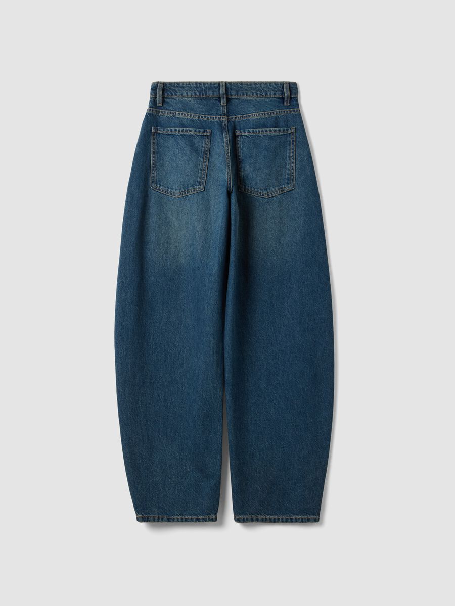Blue denim pure cotton barrel-fit jeans_6