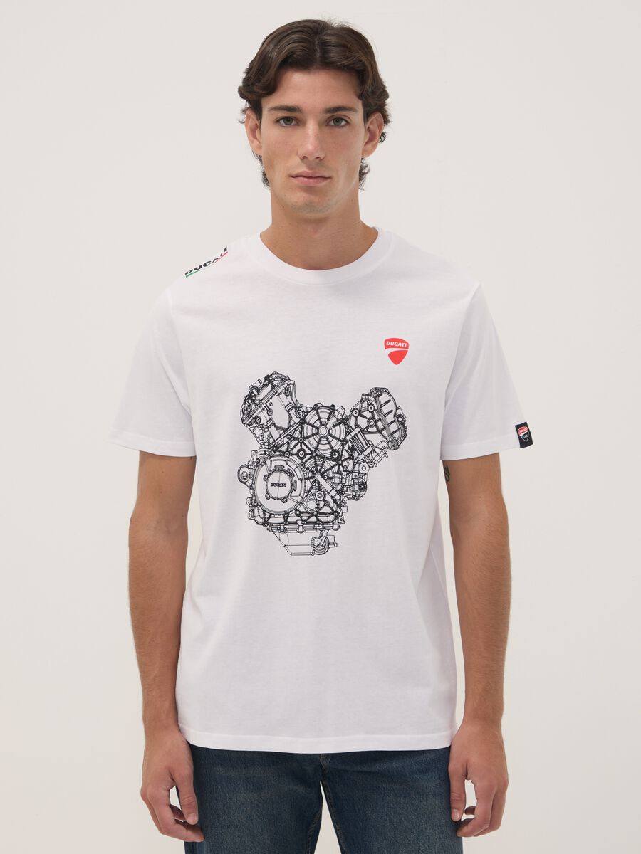 White pure cotton crew-neck T-shirt with Ducati print, regular fit_1