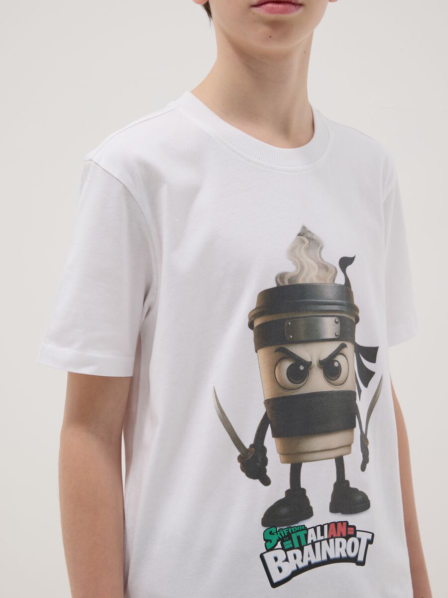 T-shirt in puro cotone bianca da ragazzo regular fit con stampe_2