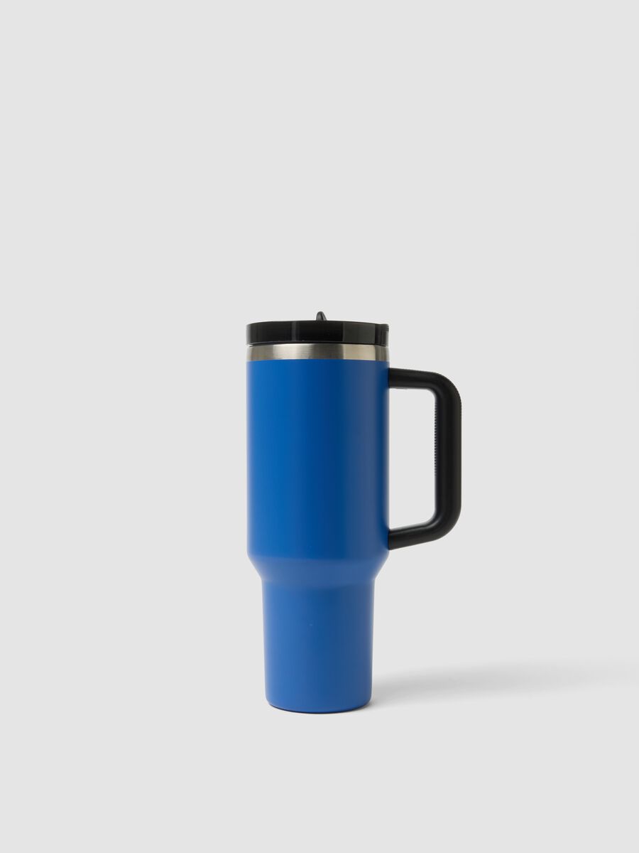 Blue insulated water bottle with handle and straw_0