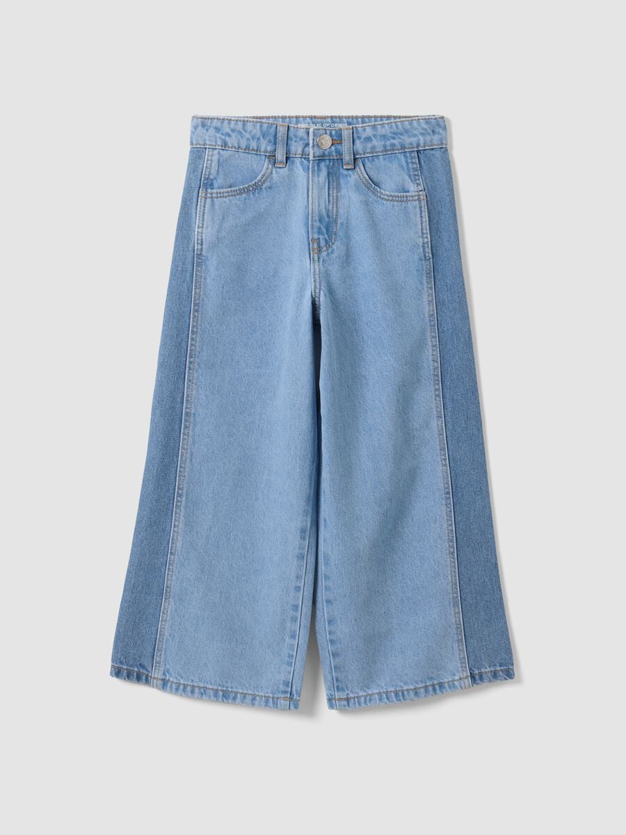 Light Blue Wide-Leg Pure Cotton Jeans for Girls_0
