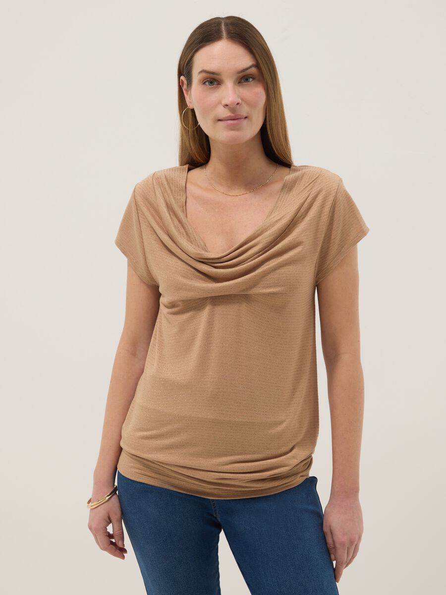Beige stretch viscose maternity short sleeve t-shirt_1