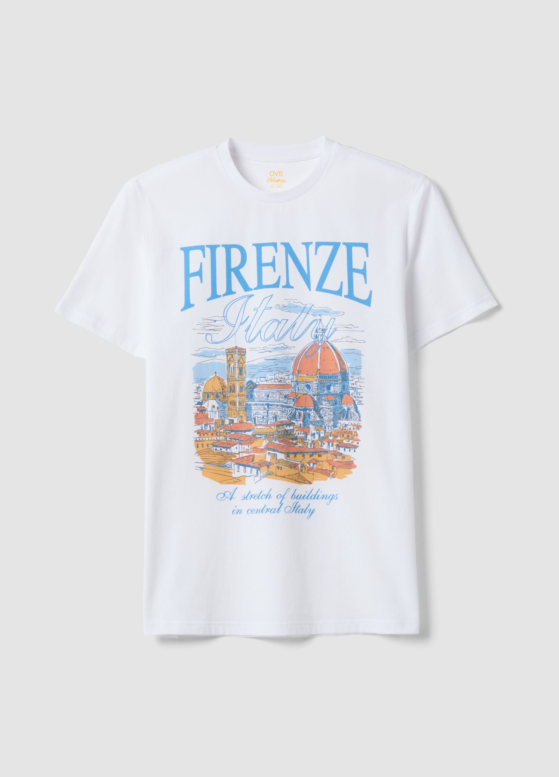 White pure cotton T-shirt with front print, regular fit