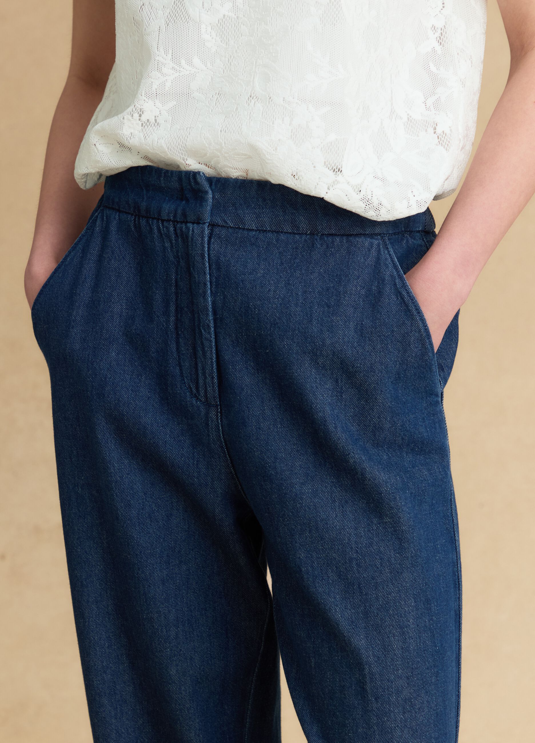Blue denim jogger trousers in pure cotton, relaxed fit