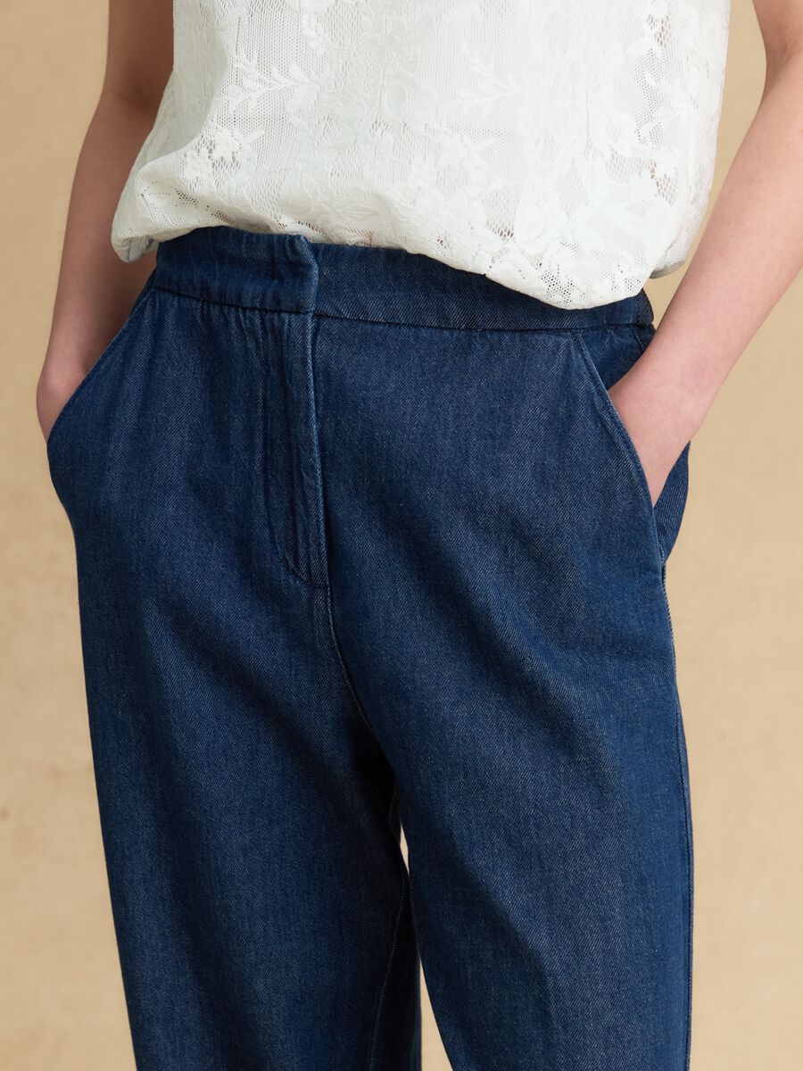 Pantaloni jogger denim blu in puro cotone relaxed fit_3