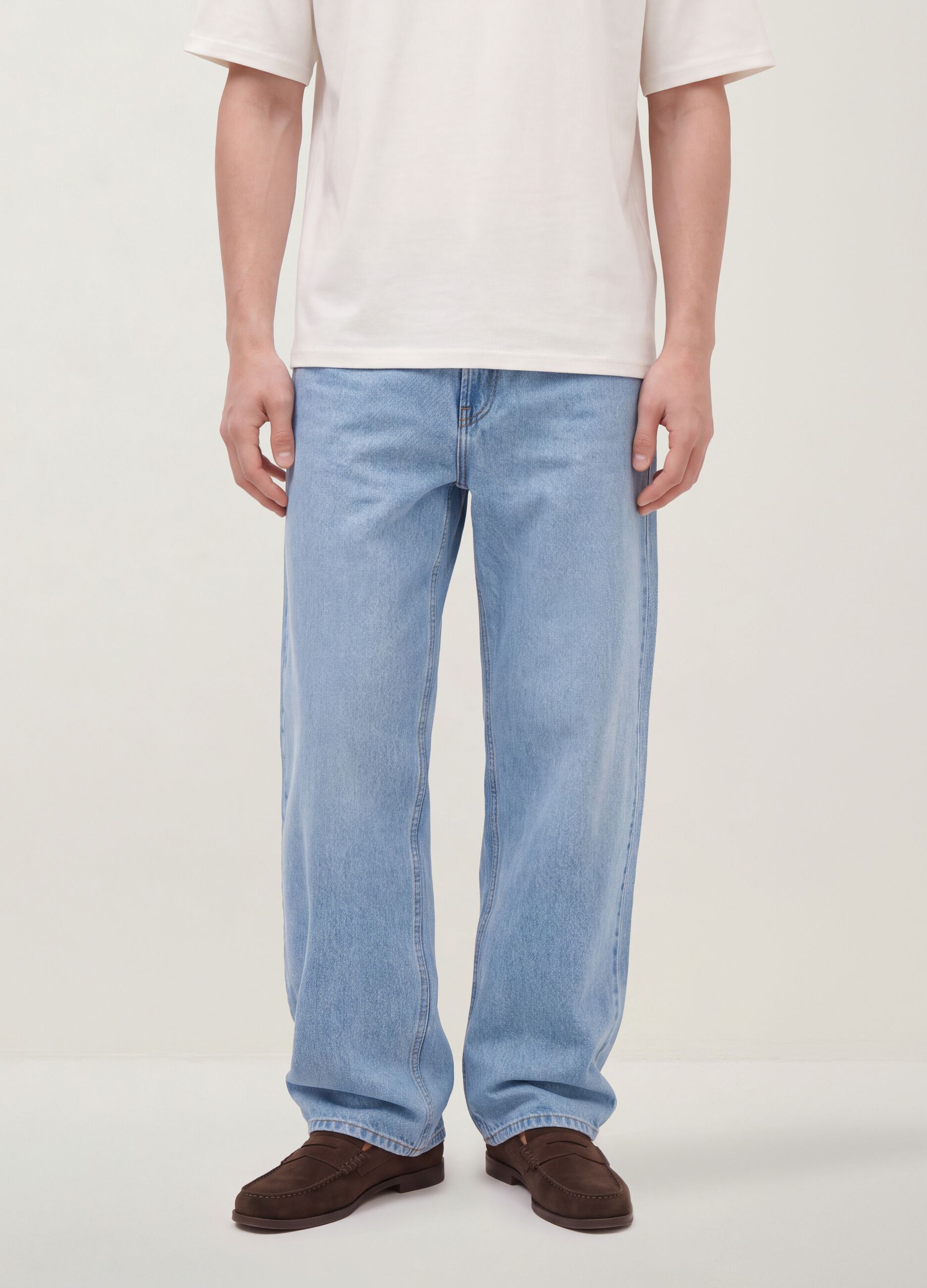 Light blue wide-leg jeans in pure cotton