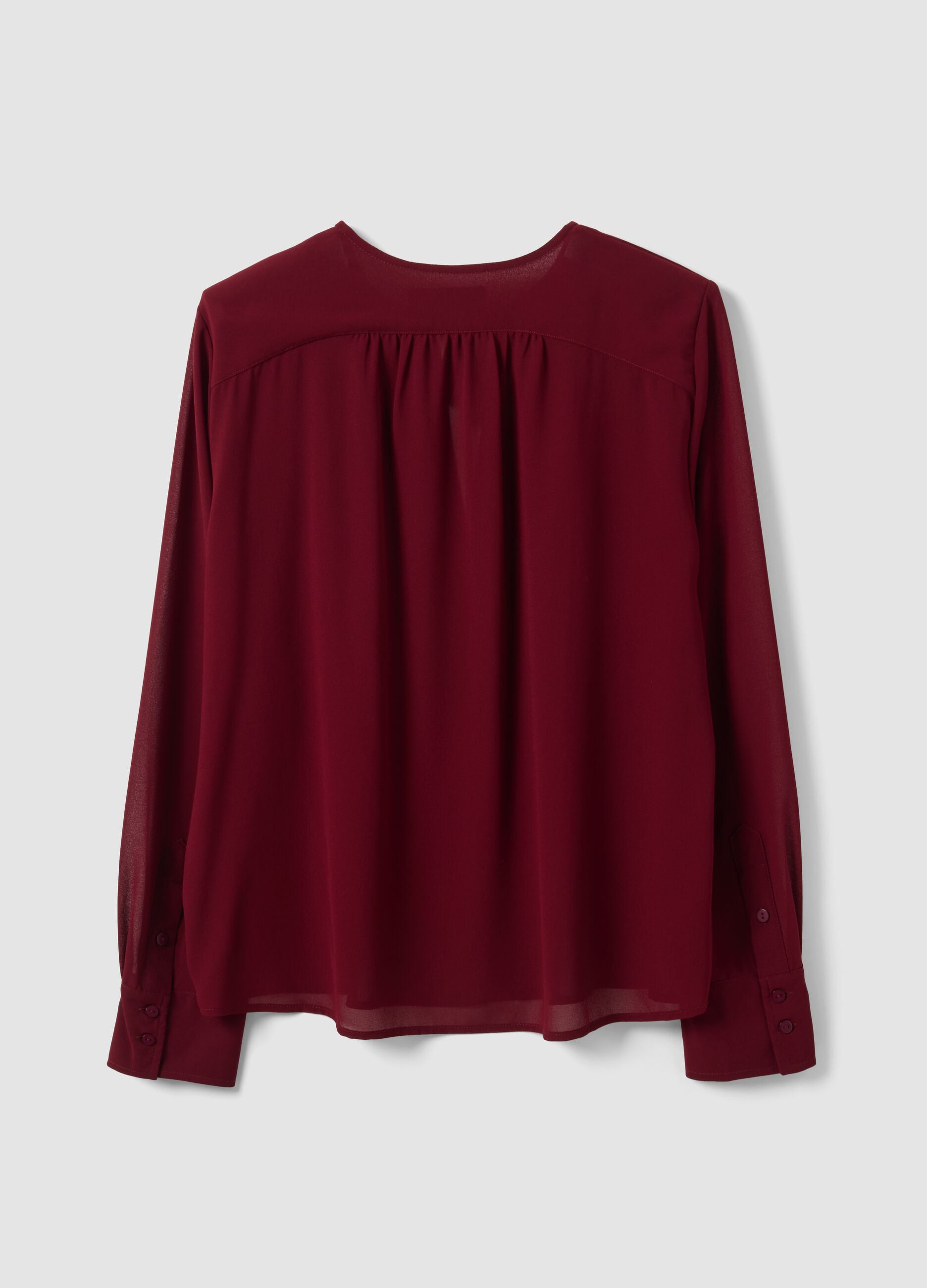 Red regular-fit blouse with V-neck and tie detail