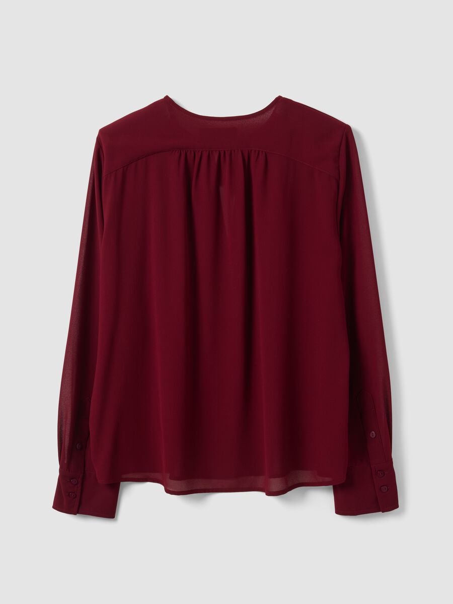 Red regular-fit blouse with V-neck and tie detail_6