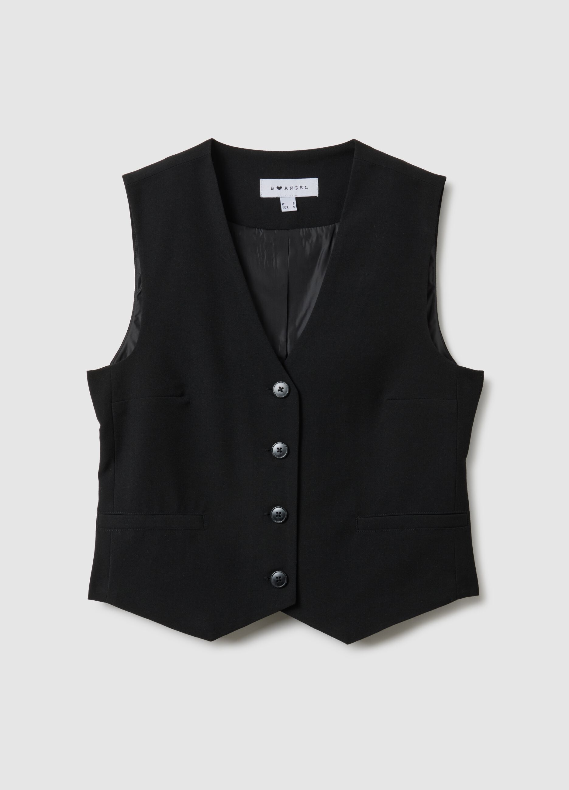 Black Stretch Fabric Waistcoat Regular Fit